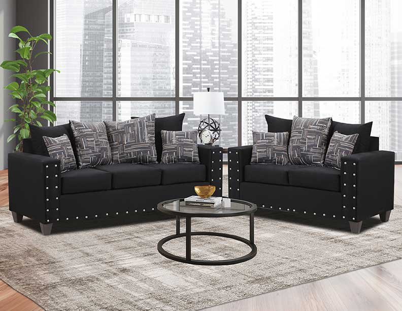 8000-Black Sofa & Loveseat + FREE 3pc Table Set image 1