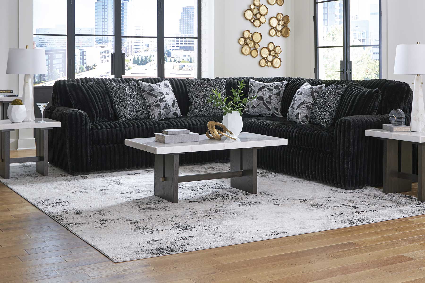 Midnight-Madness Sectional + Bonus Buy Recliner + FREE 55in TV  image 1
