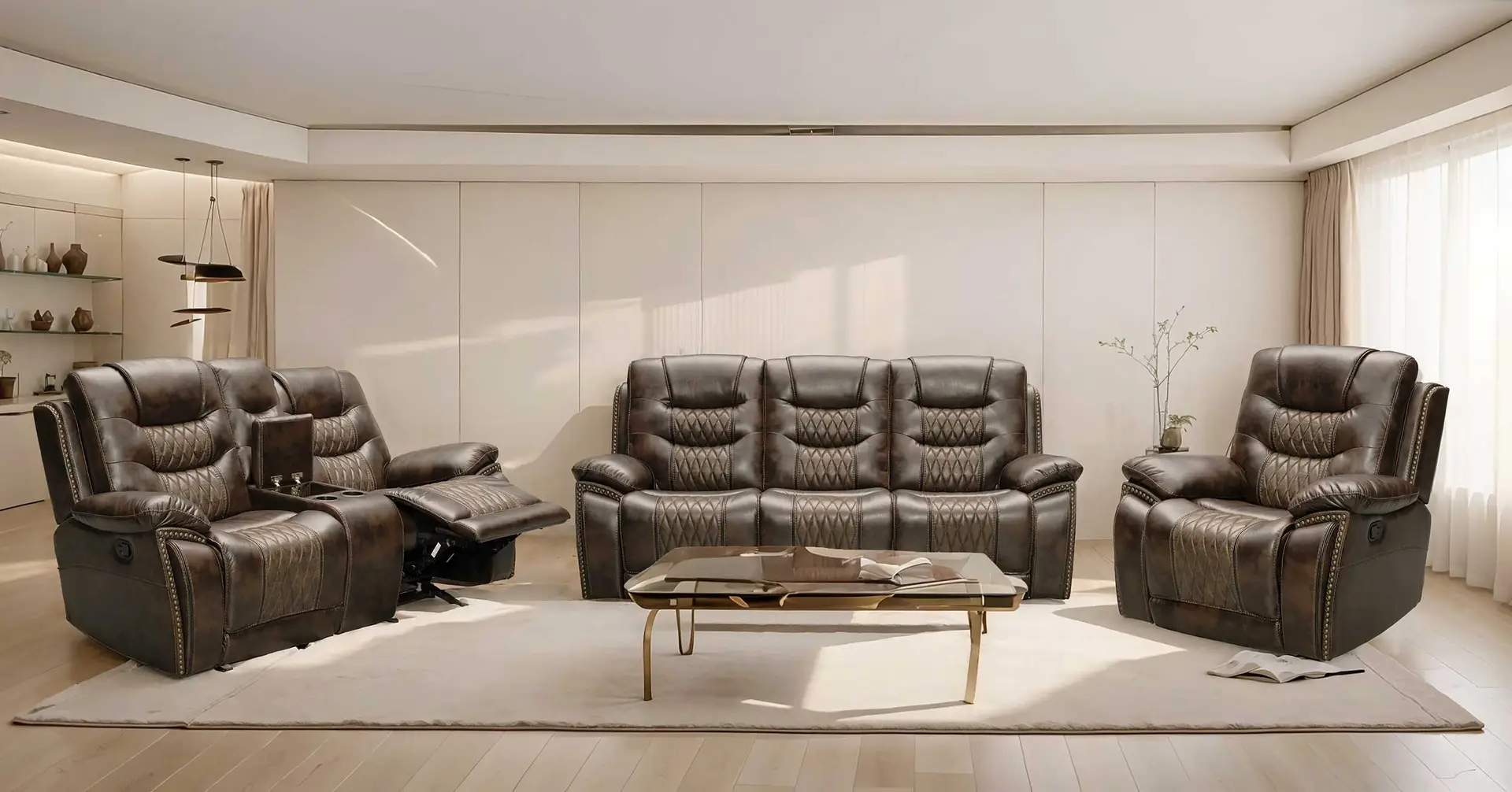 PX2795 Reclining Sofa & Loveseat + Bonus Buy Recliner + FREE 55in TV image 1