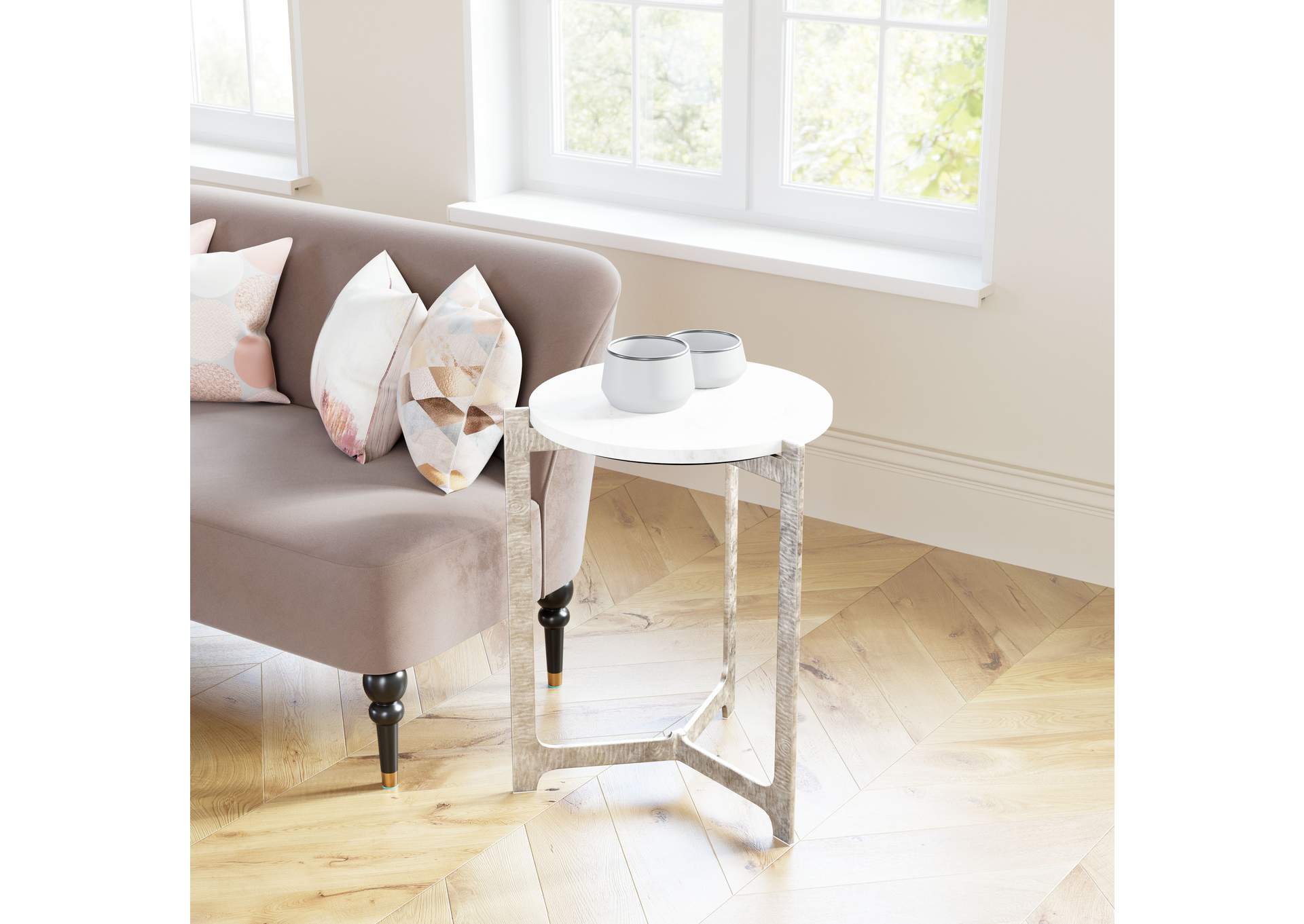 Barmas Side Table White & Silver image 1