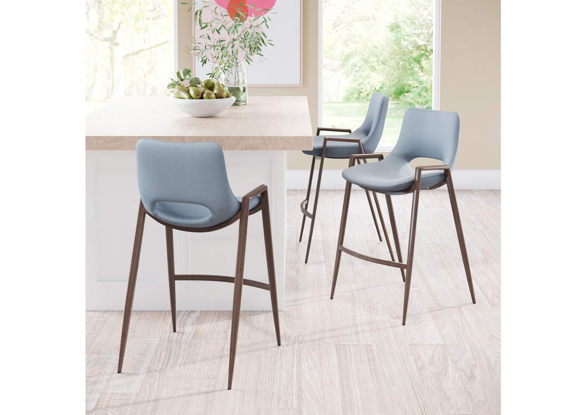 Desi Counter Stool (Set Of 2) Azure Gray & Walnut image 3