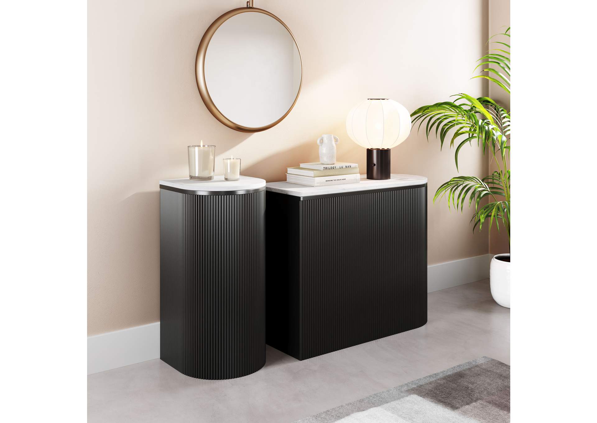 Ormara Console Table Set (2-Piece) White & Black image 1