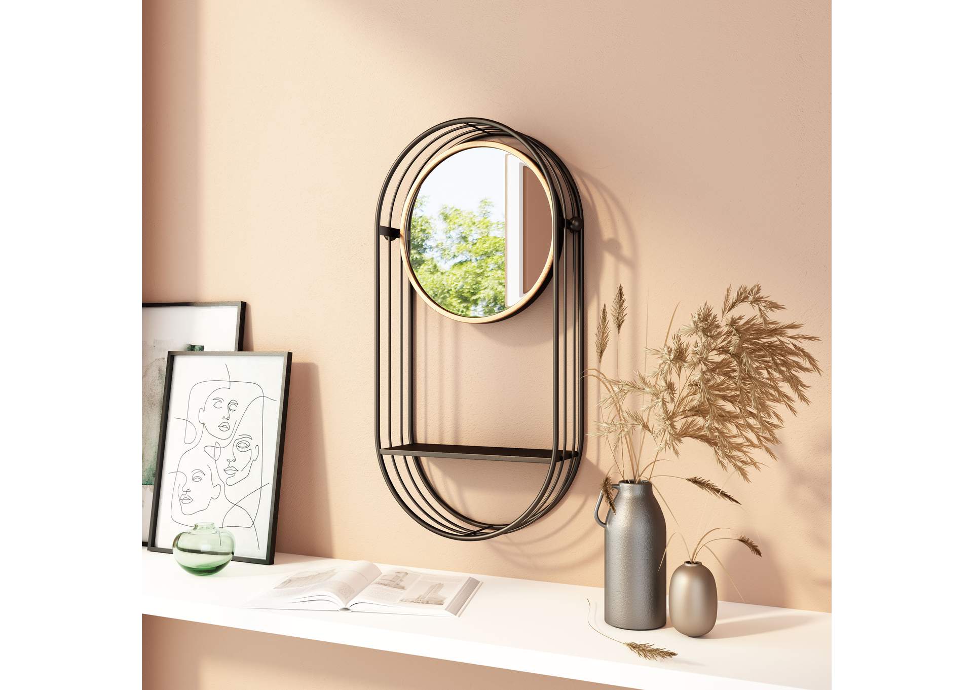 Saroni Mirror Shelf Antique Gray