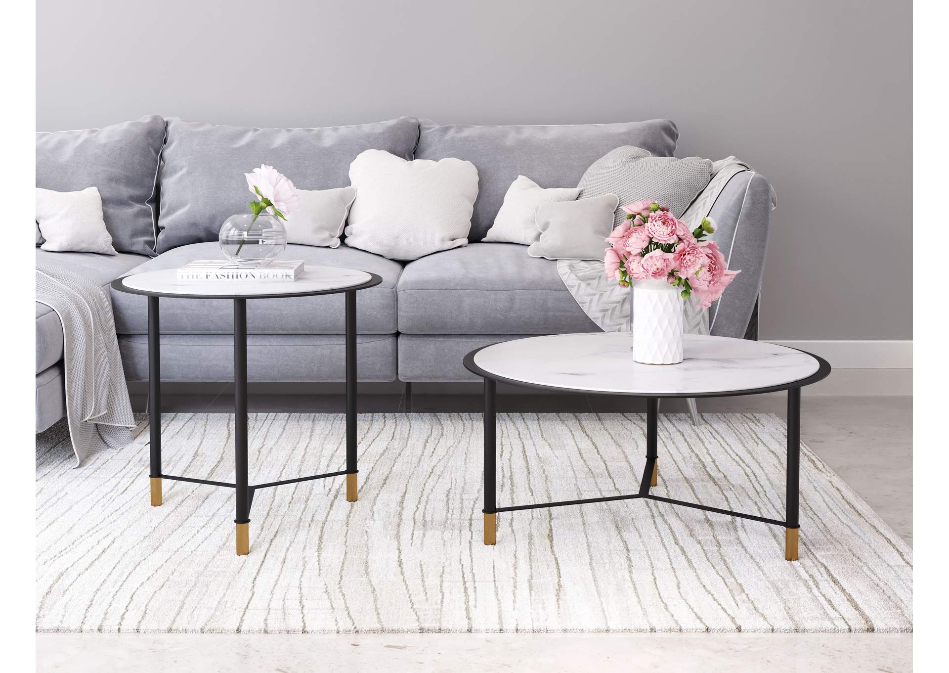 Davis Coffee Table Set (2-Piece) White & Black image 3
