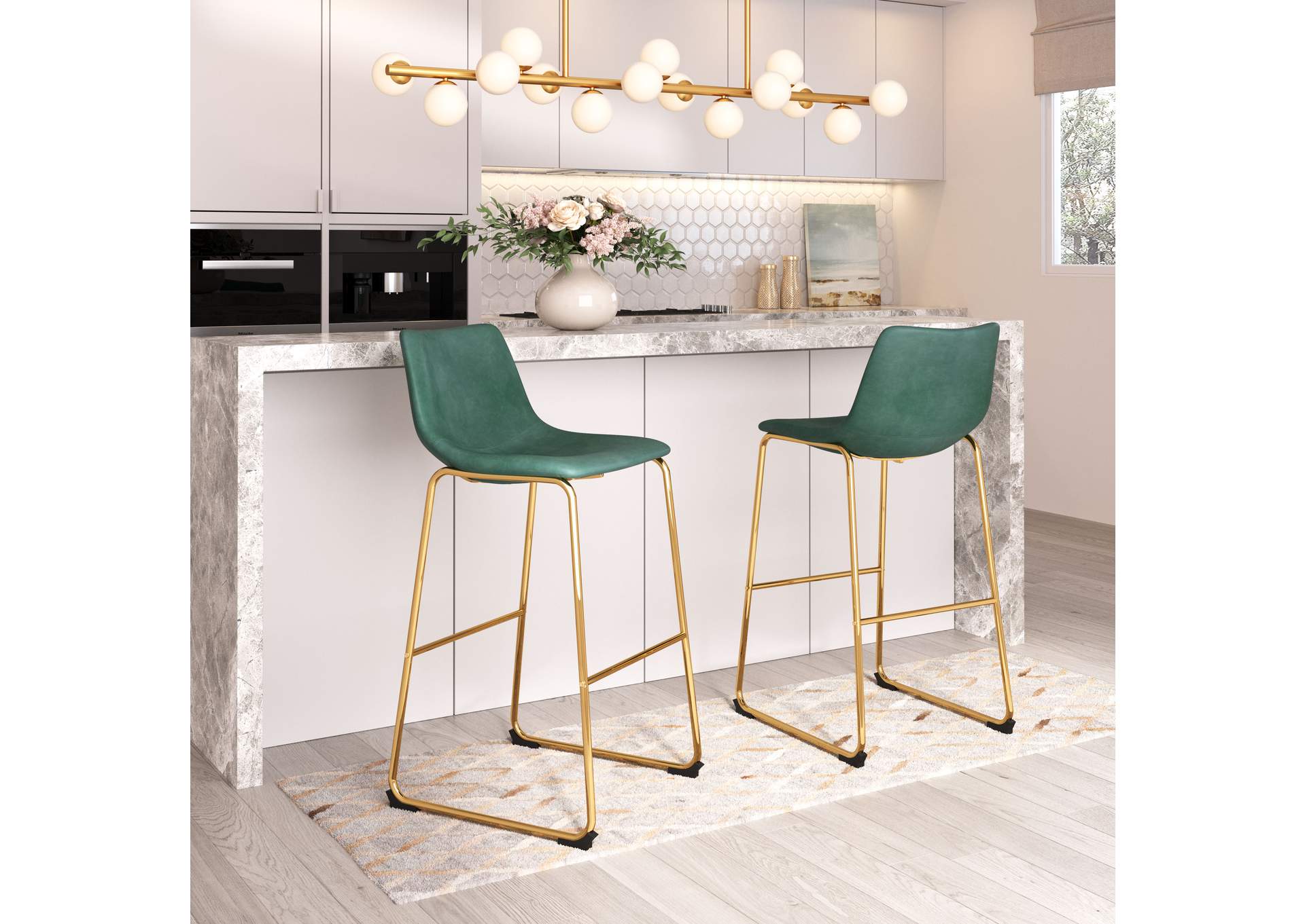 Augusta Barstool (Set Of 2) Green & Gold image 1