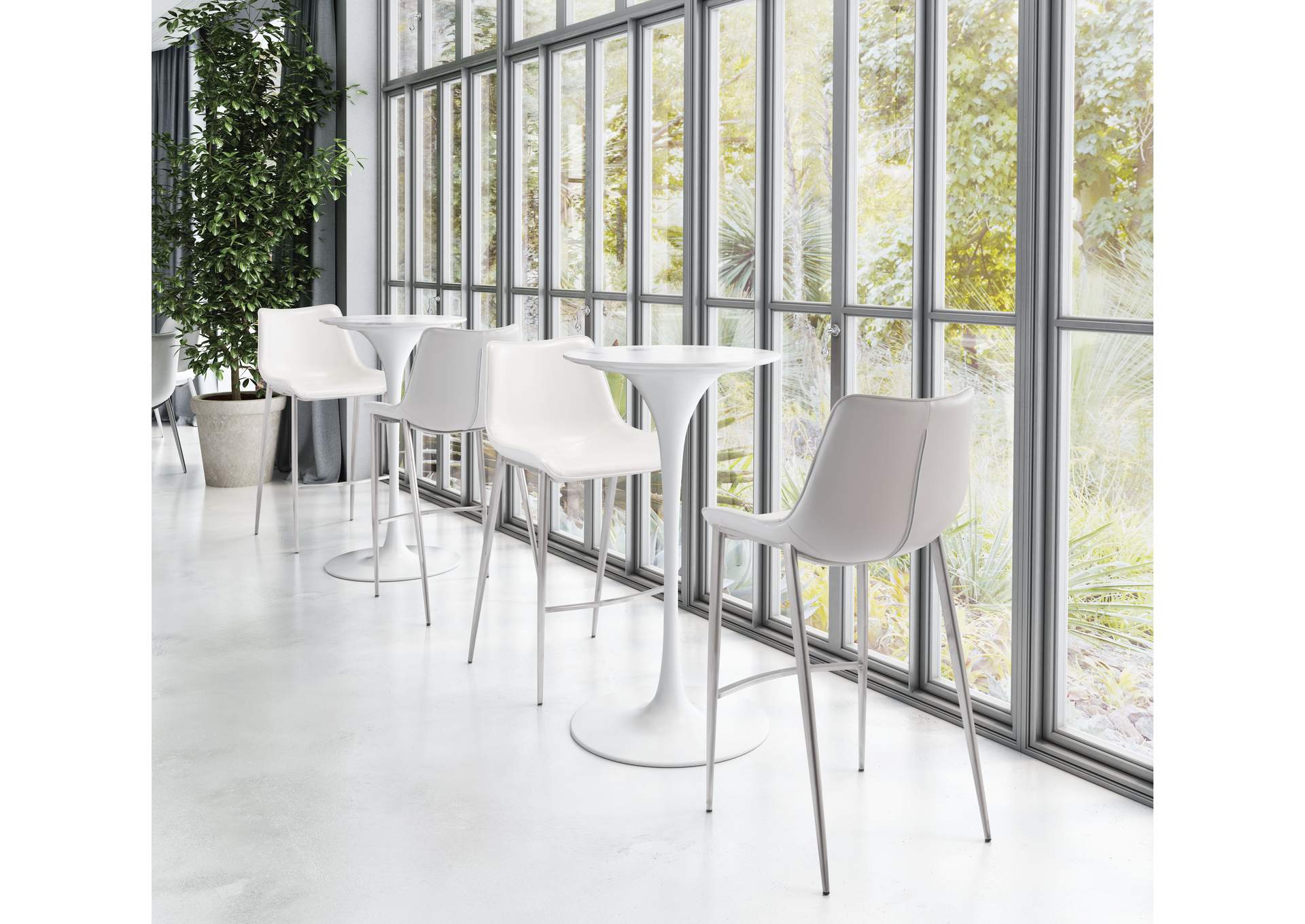 Magnus Barstool (Set Of 2) White & Silver image 1