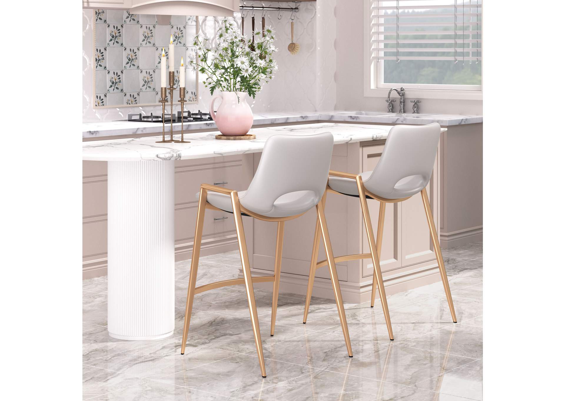 Desi Counter Stool (Set Of 2) White & Gold image 3