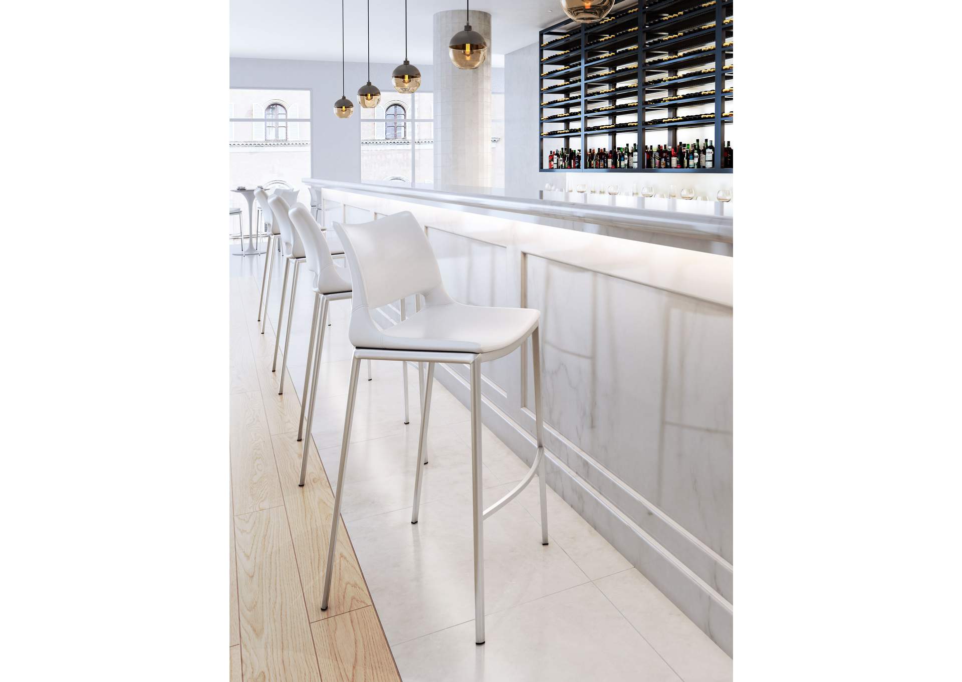 Ace Barstool (Set Of 2) White & Silver image 3