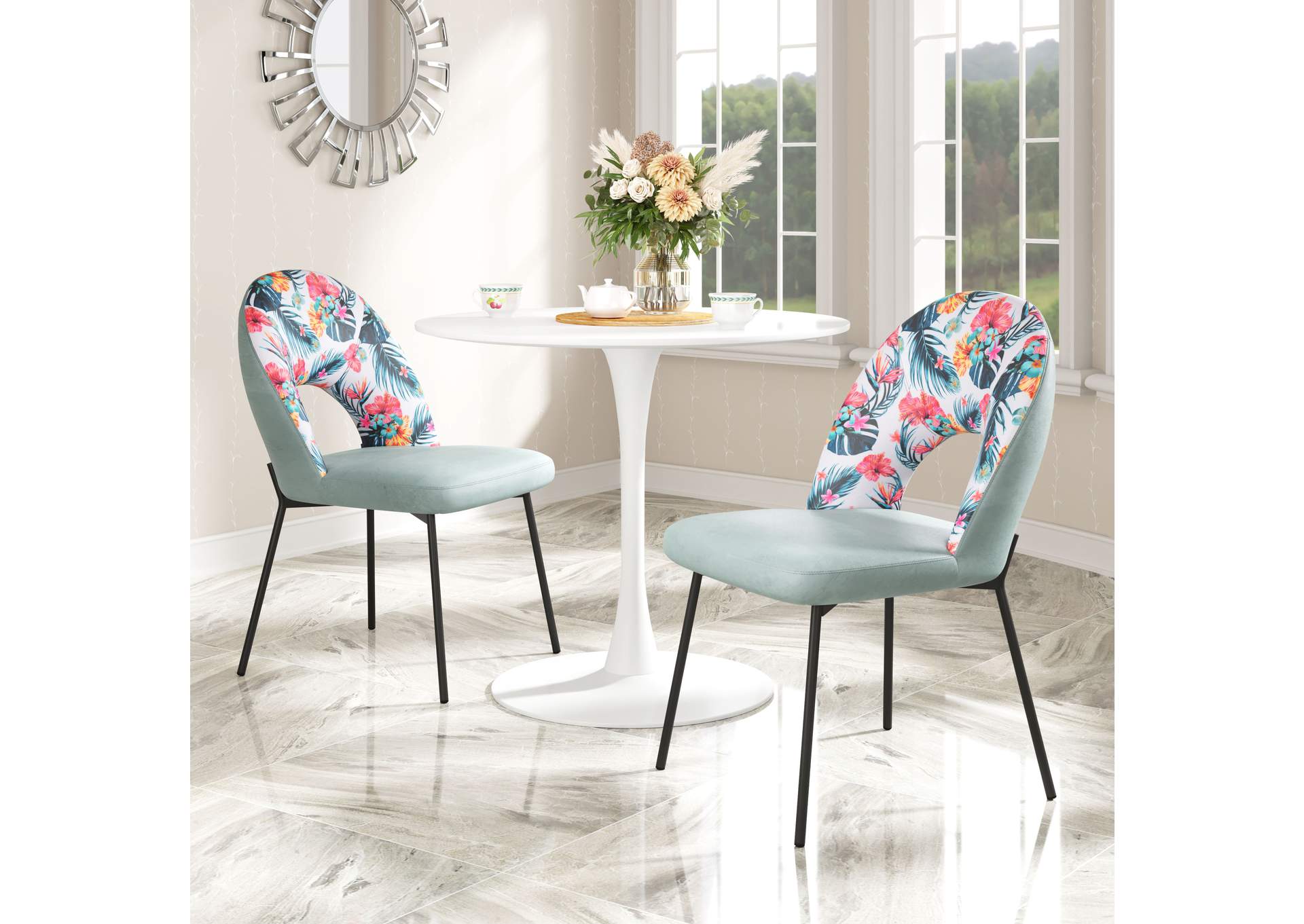Bethpage Dining Chair (Set Of 2) Multicolor Print & Green image 1