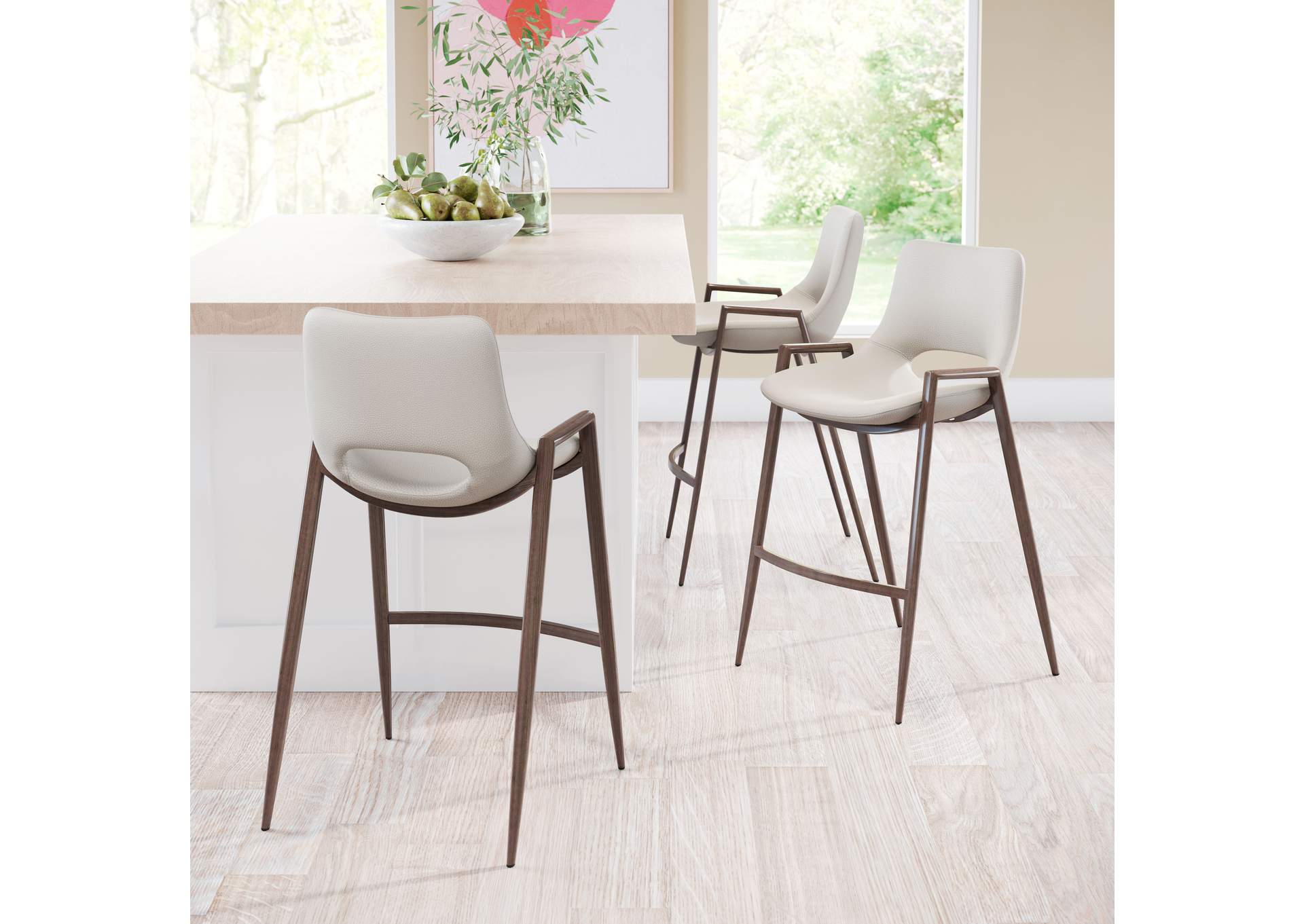 Desi Counter Stool (Set Of 2) Beige & Walnut image 3