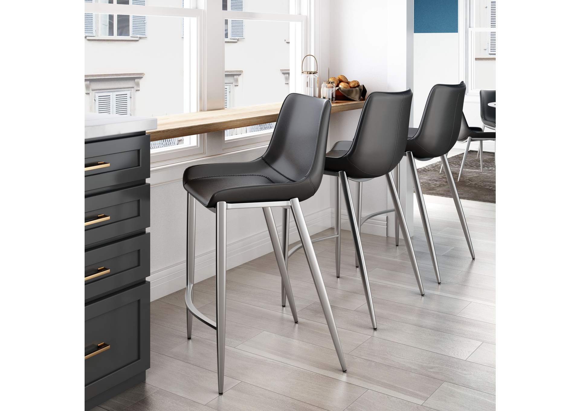Magnus Counter Stool (Set Of 2) Black & Silver image 1