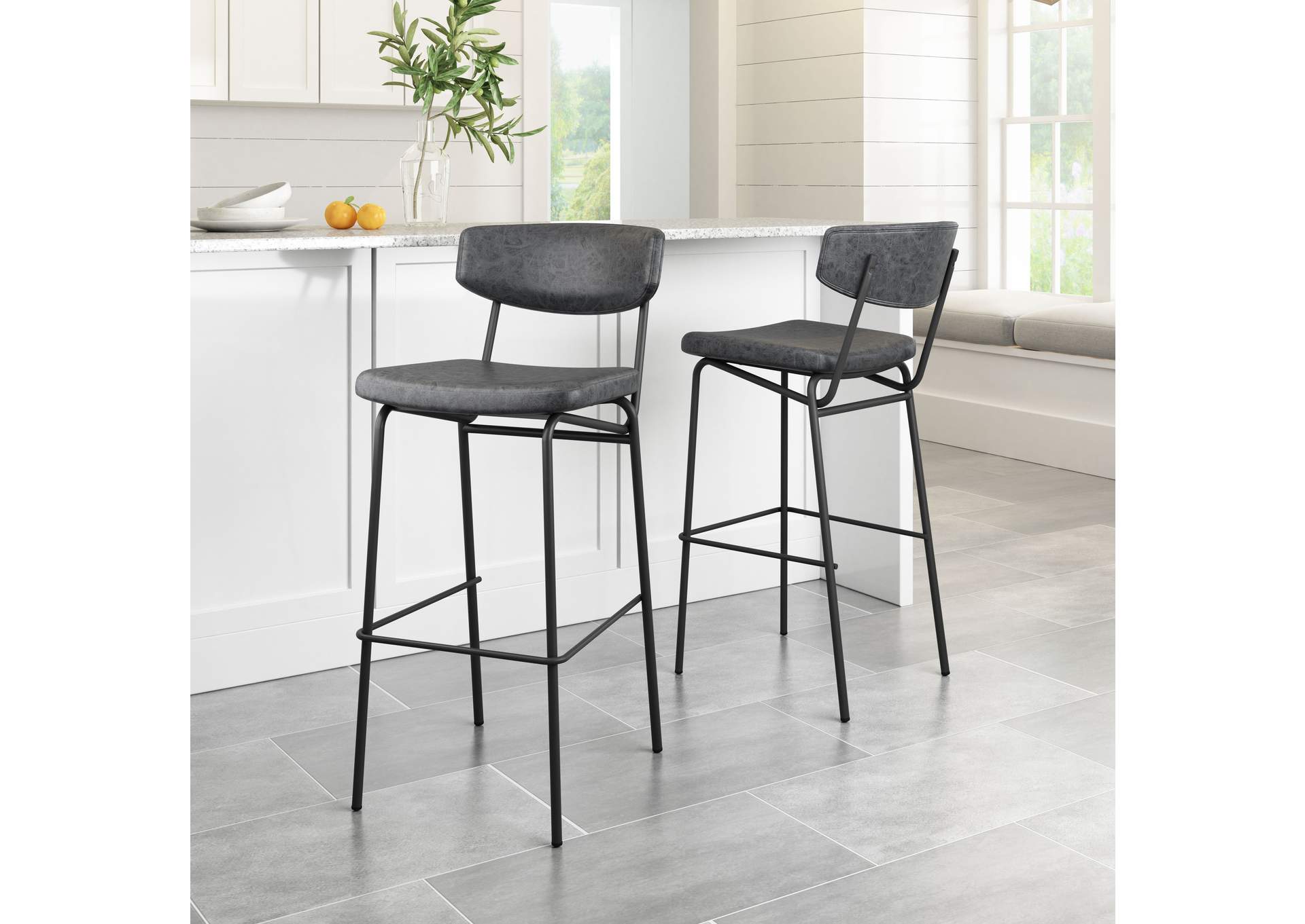 Charon Barstool (Set Of 2) Vintage Black image 1