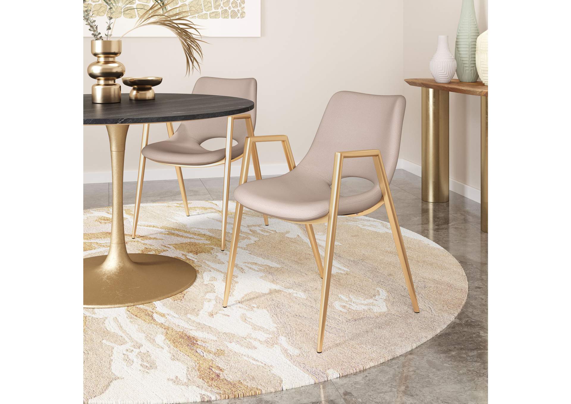 Desi Dining Chair (Set Of 2) Beige & Gold image 1