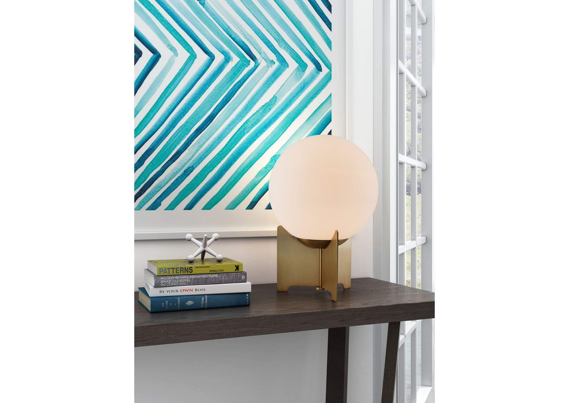 Pearl Table Lamp White & Brass image 1