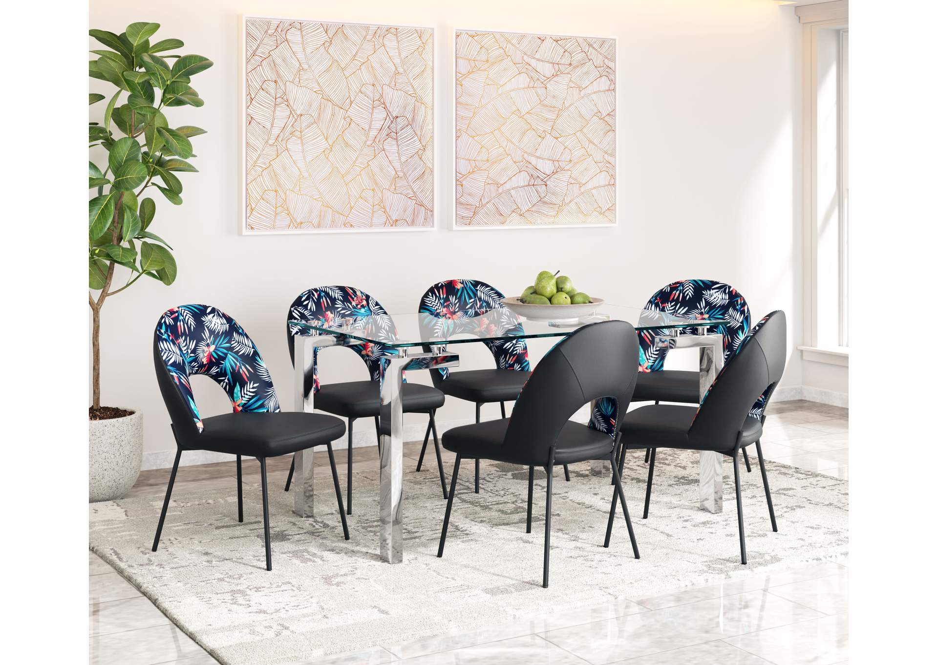 Merion Dining Chair (Set Of 2) Multicolor Print & Black image 4