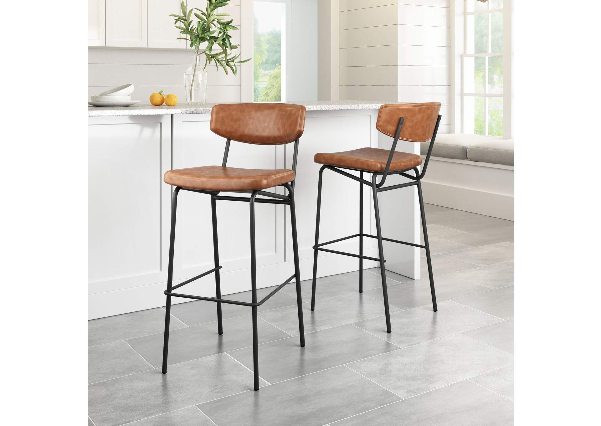 Charon Barstool (Set Of 2) Vintage Brown image 1