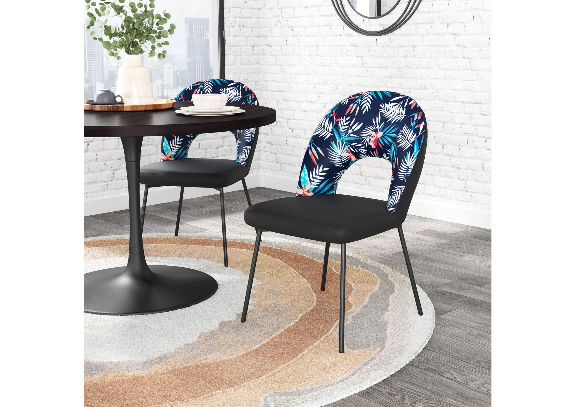 Merion Dining Chair (Set Of 2) Multicolor Print & Black image 1