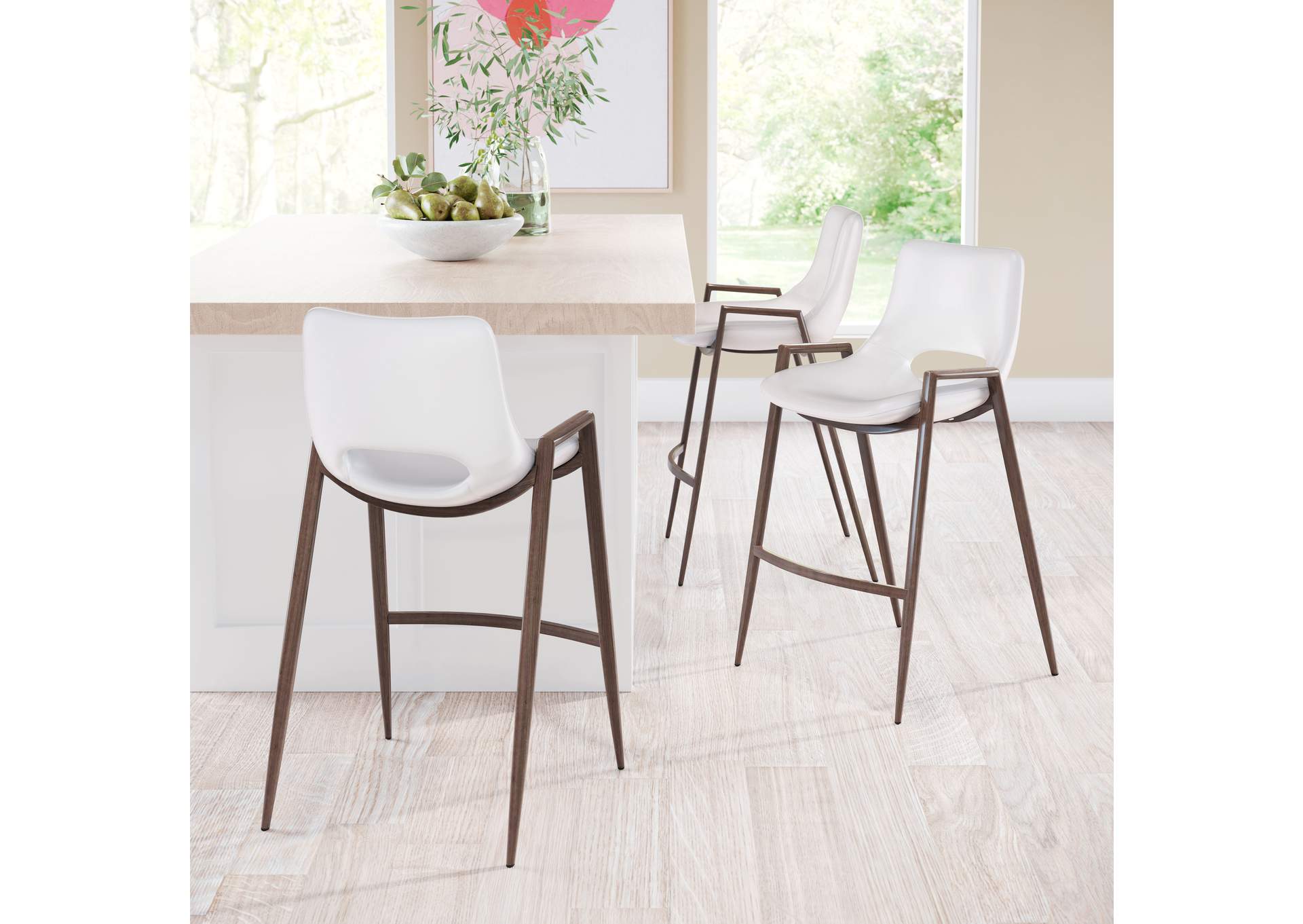 Desi Counter Stool (Set Of 2) White & Walnut image 3