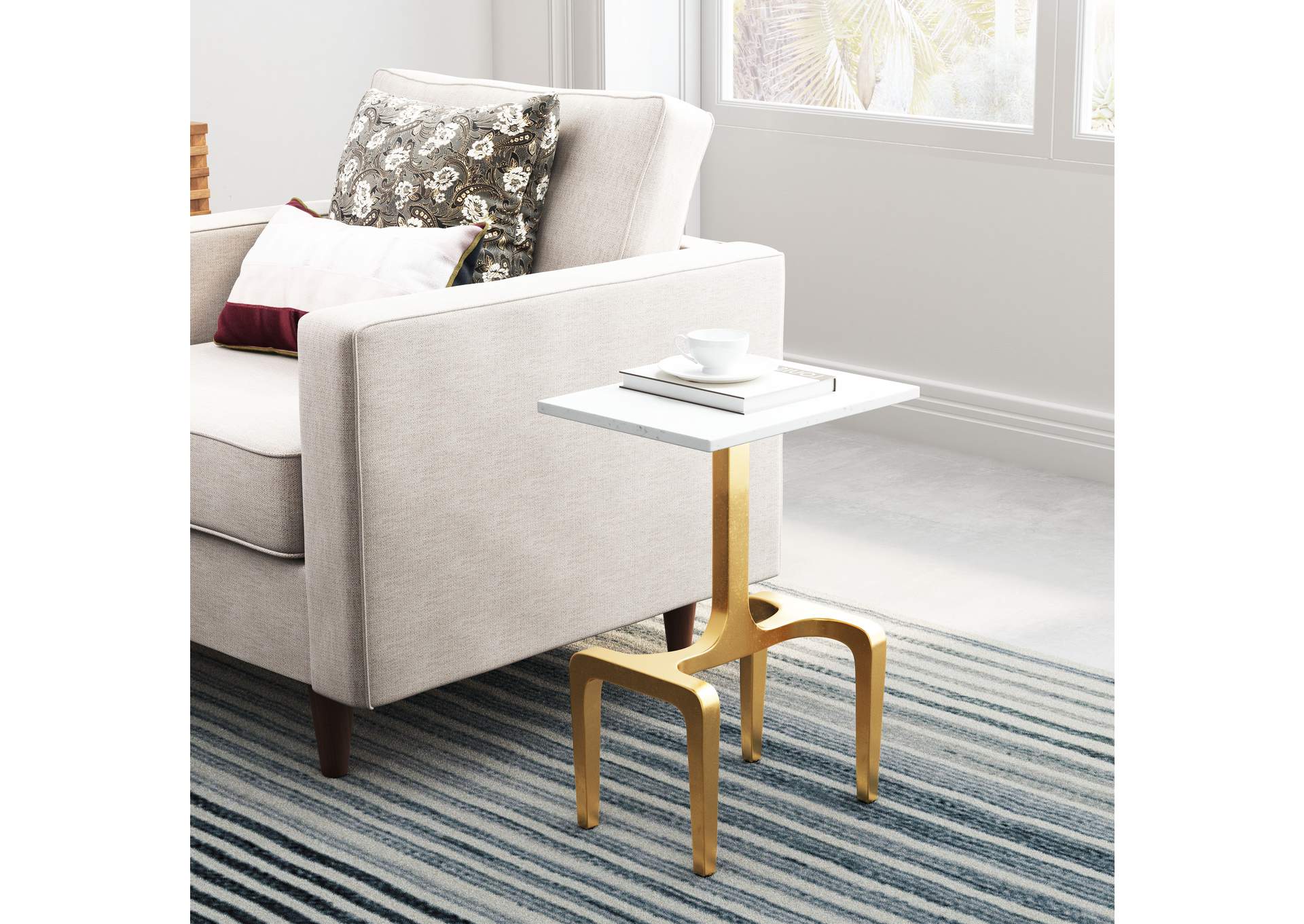 Clement Side Table White & Gold