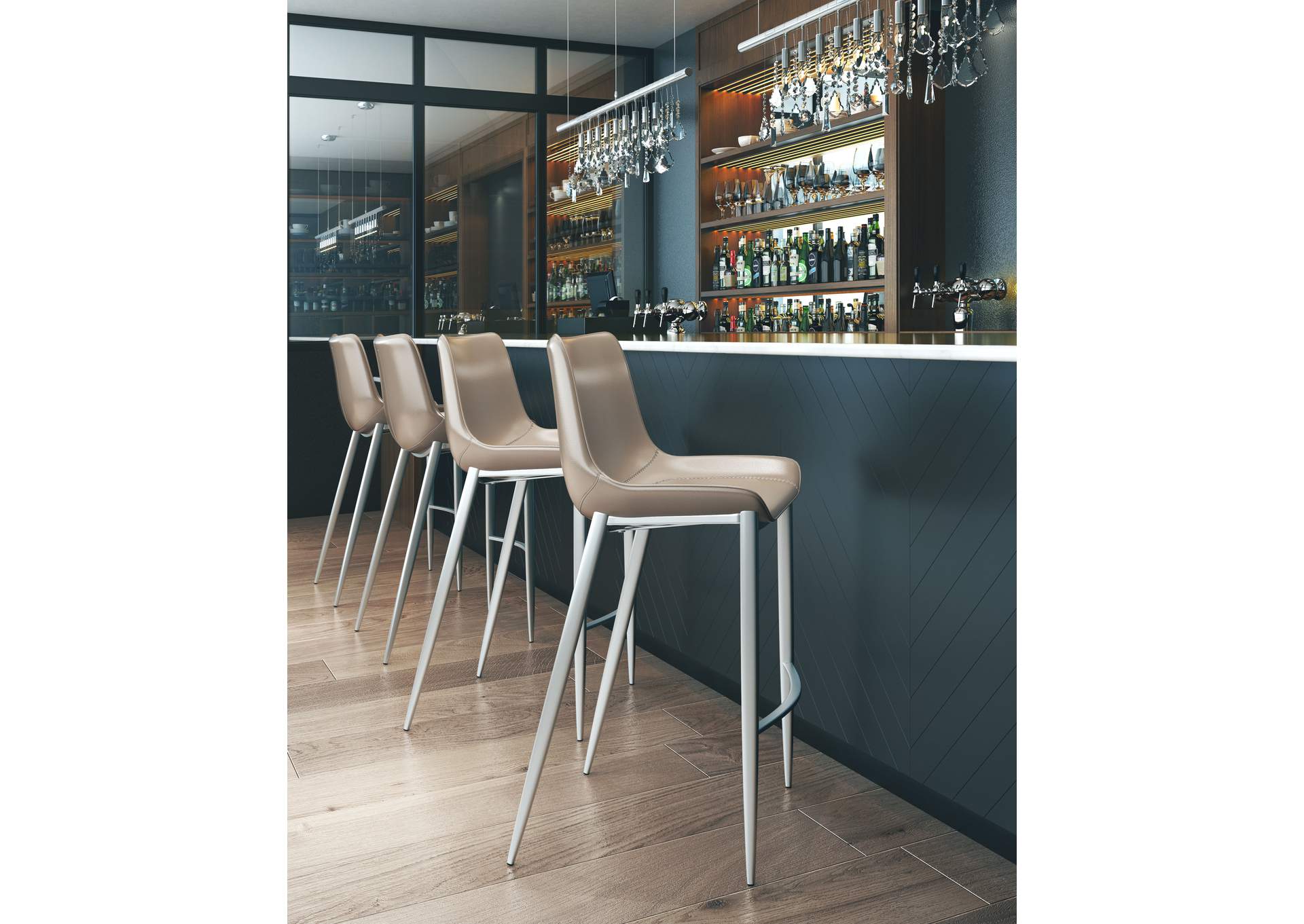 Magnus Barstool (Set Of 2) Brown & Silver image 3