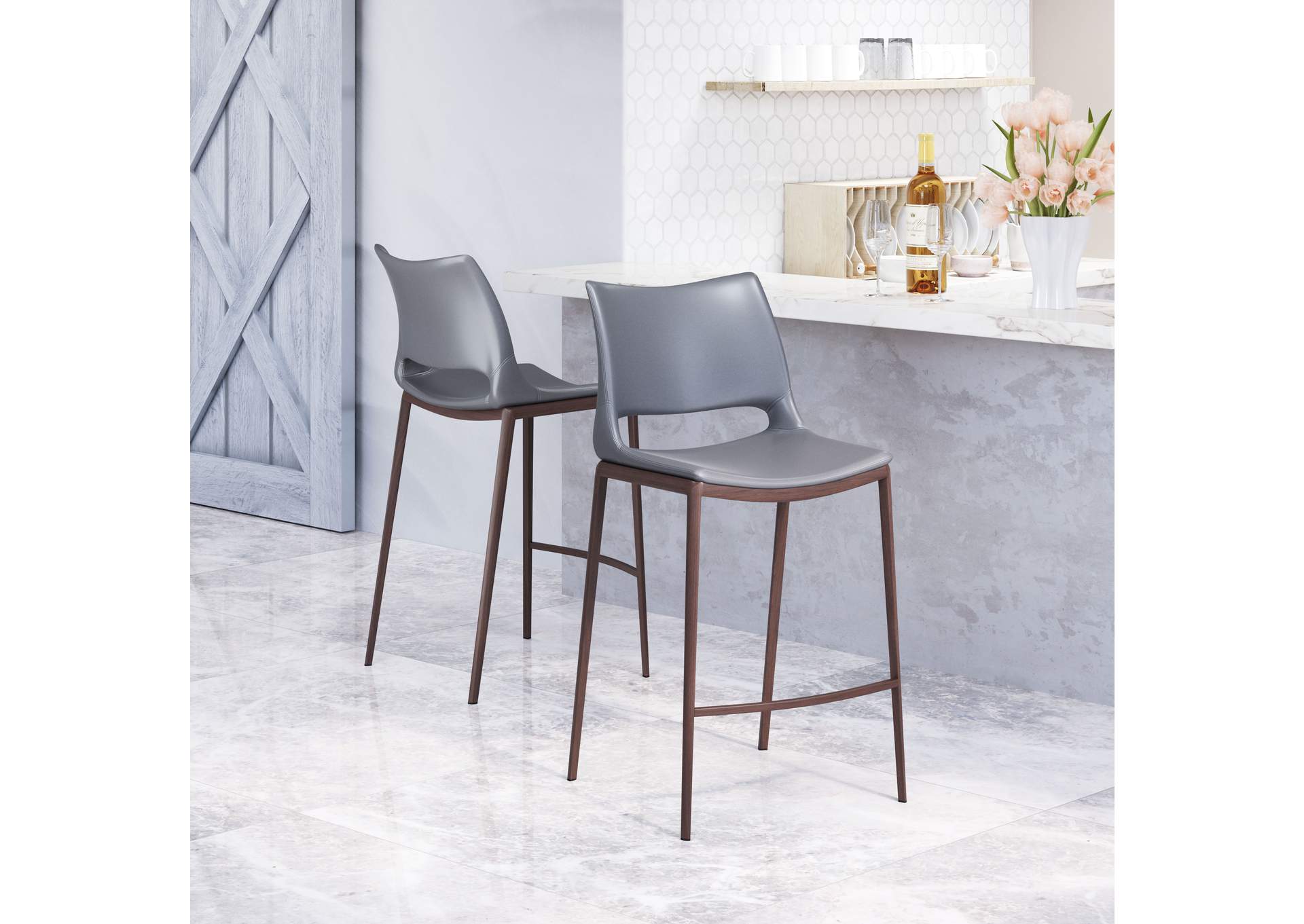 Ace Counter Stool (Set Of 2) Dark Gray & Walnut image 1