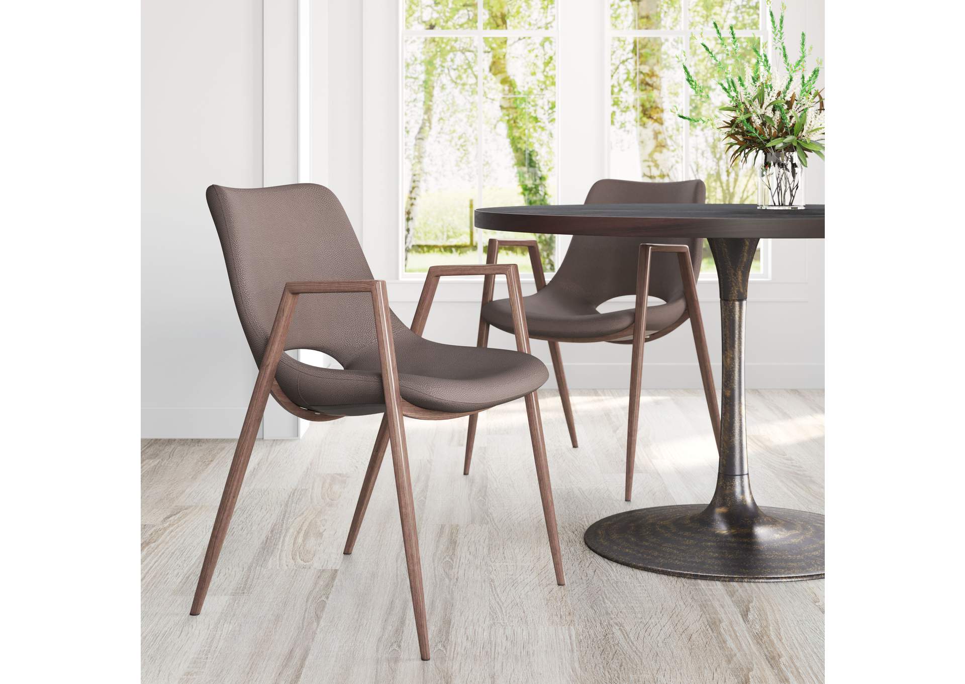 Desi Dining Chair (Set Of 2) Brown & Walnut image 1