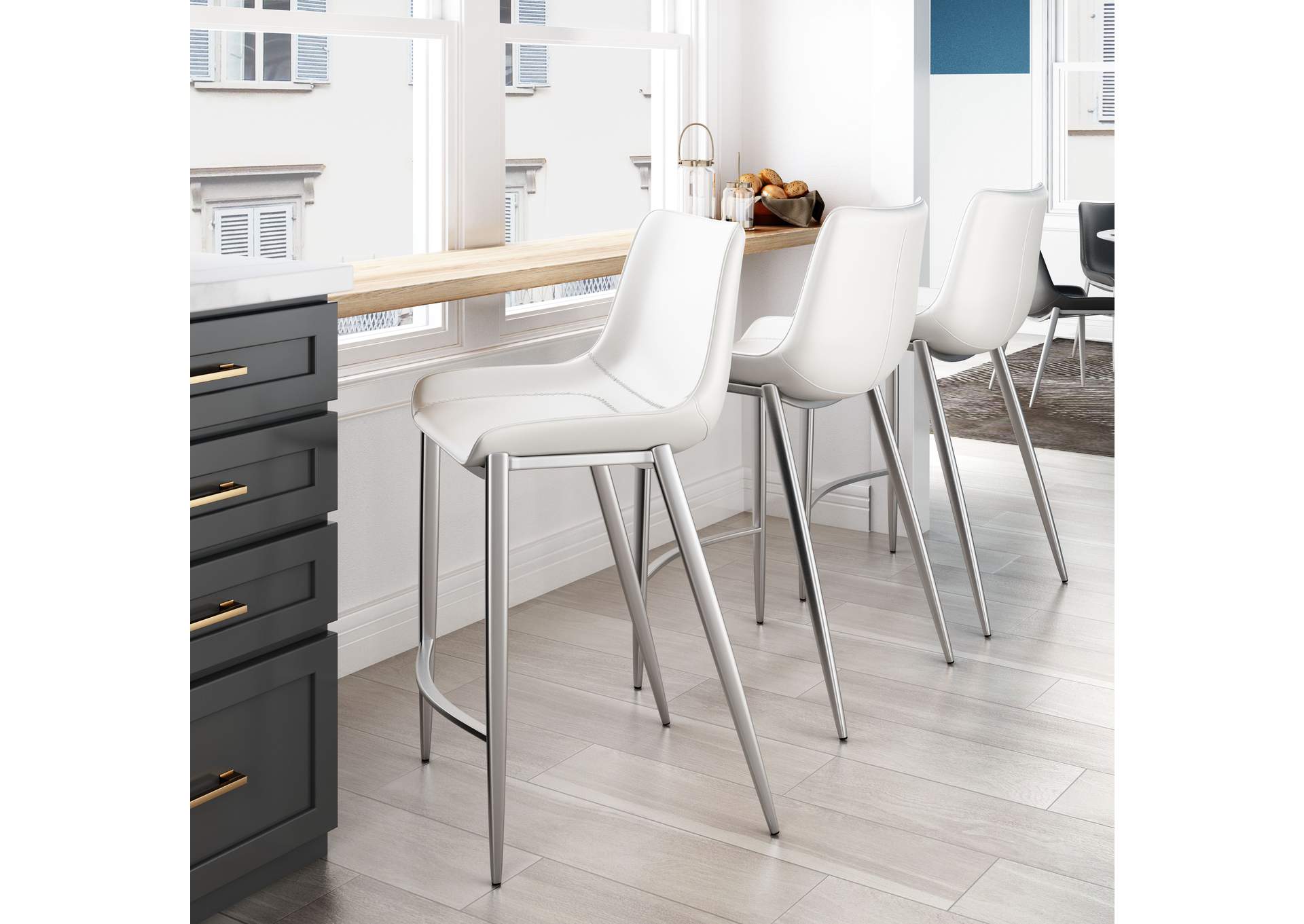 Magnus Counter Stool (Set Of 2) White & Silver image 1