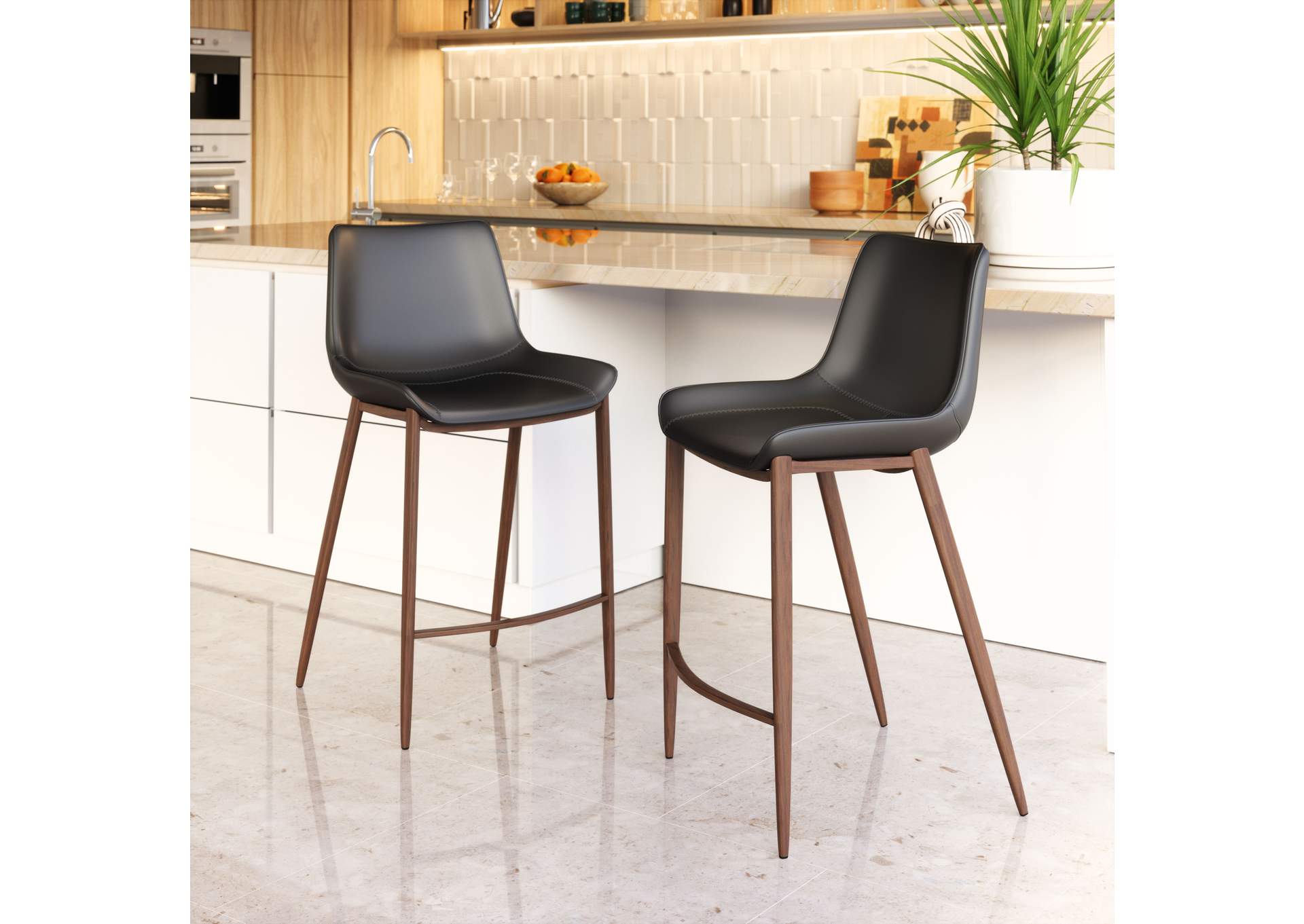 Magnus Counter Stool (Set Of 2) Black & Walnut image 1