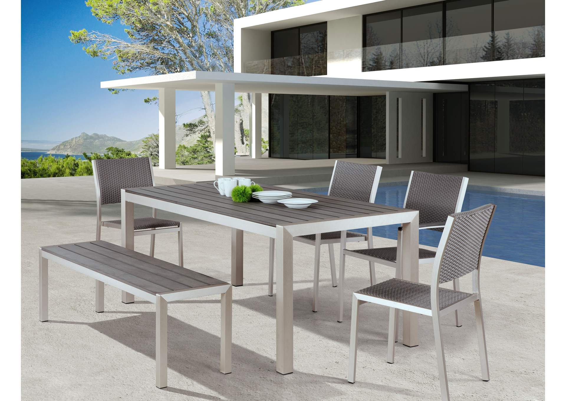 Metropolitan Outdoor Double Bench Gray & Silver