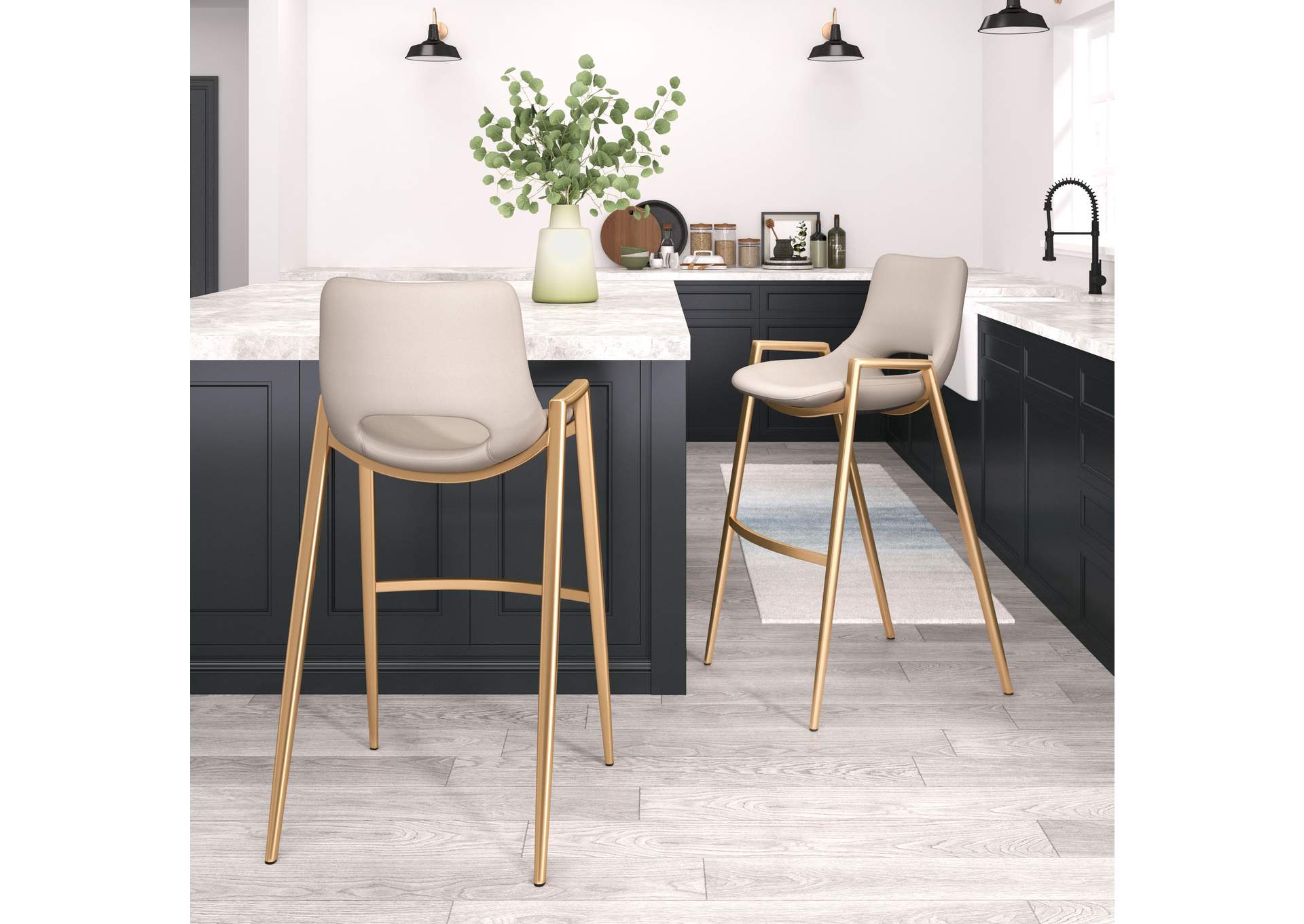 Desi Barstool (Set Of 2) Beige & Gold