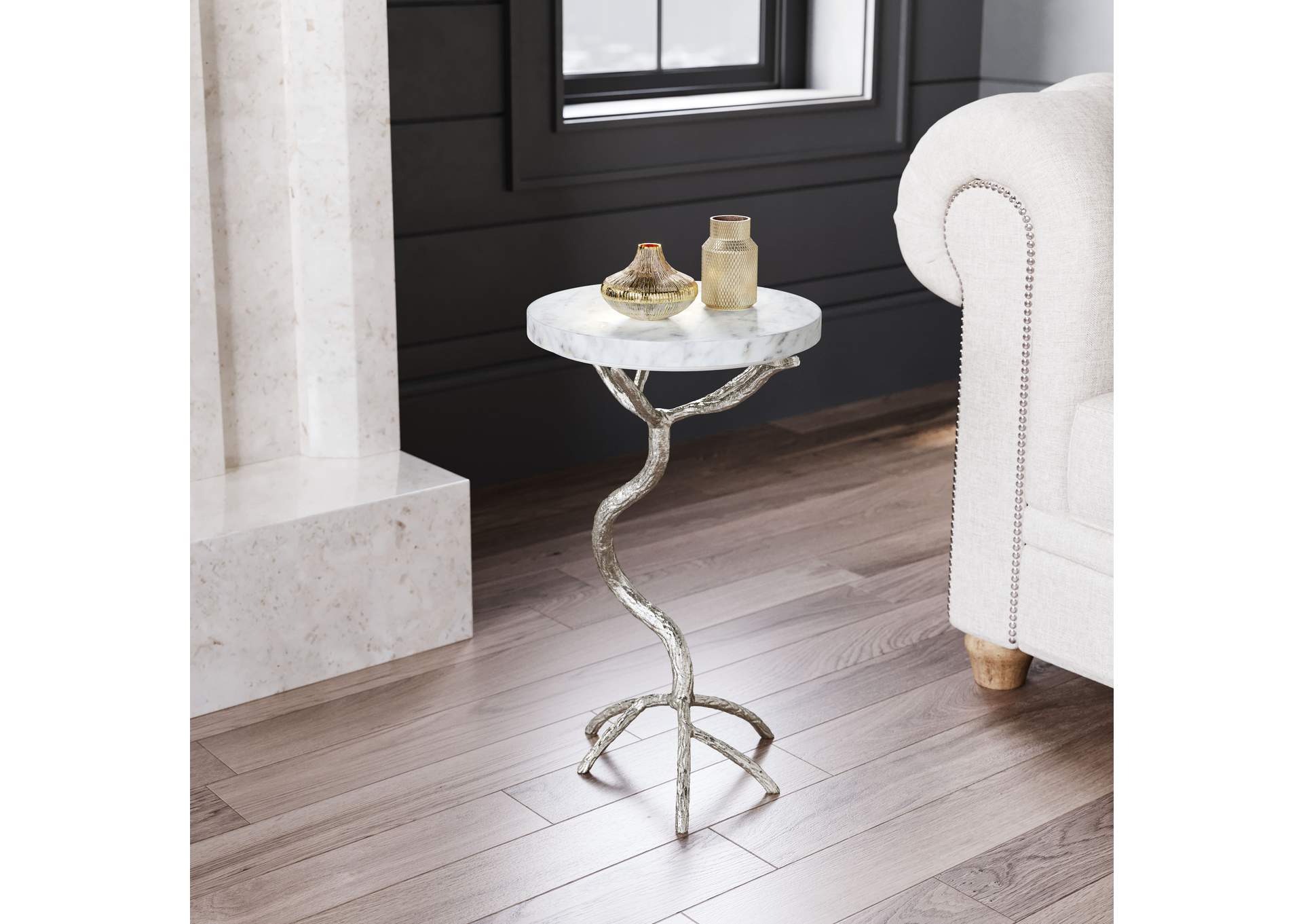 Joel Side Table White & Silver image 1