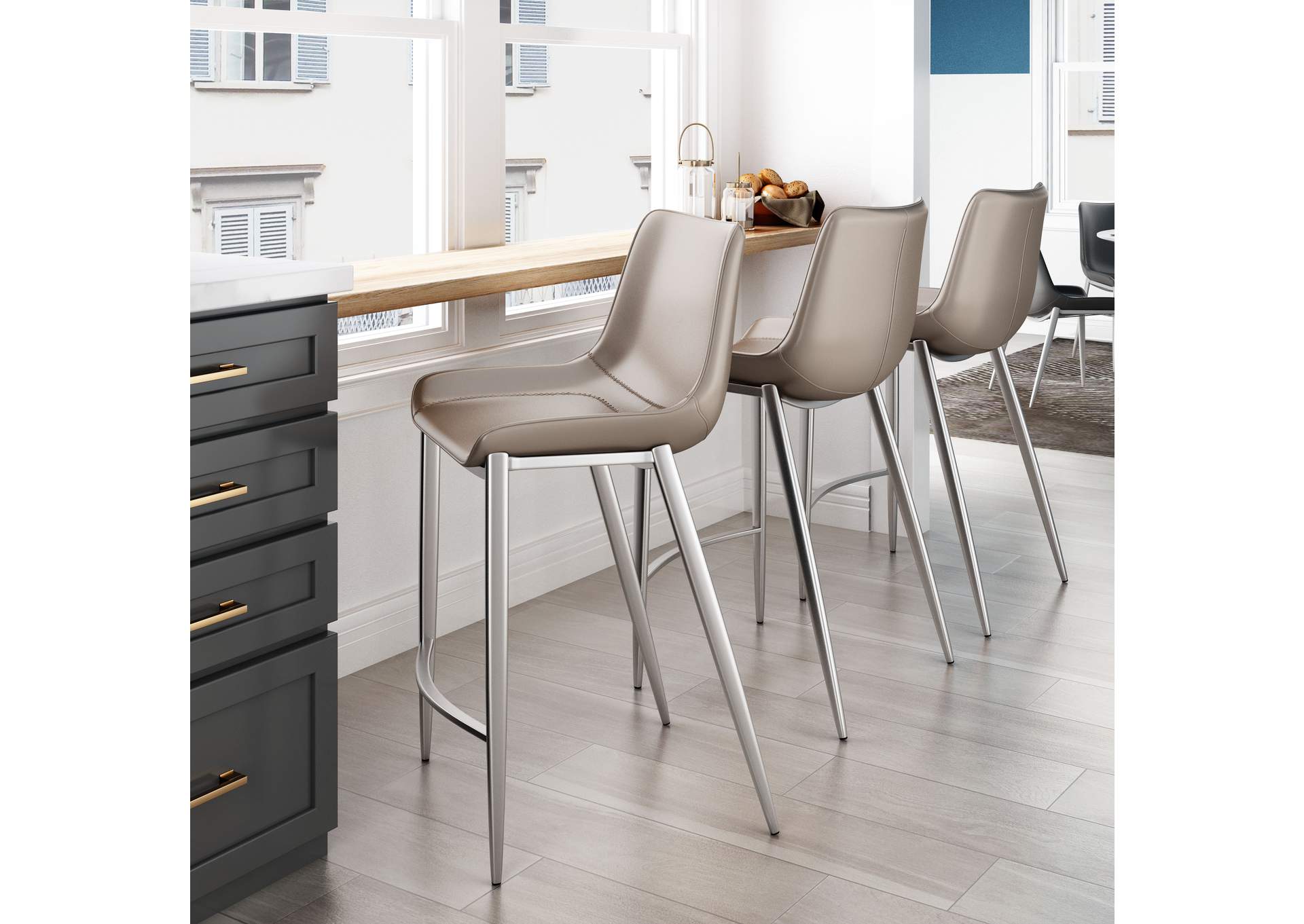 Magnus Counter Stool (Set Of 2) Brown & Silver image 1