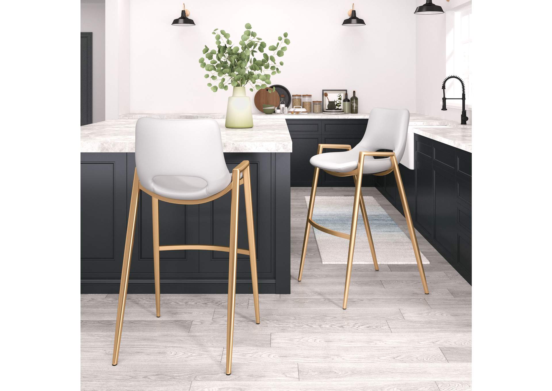 Desi Barstool (Set Of 2) White & Gold image 1
