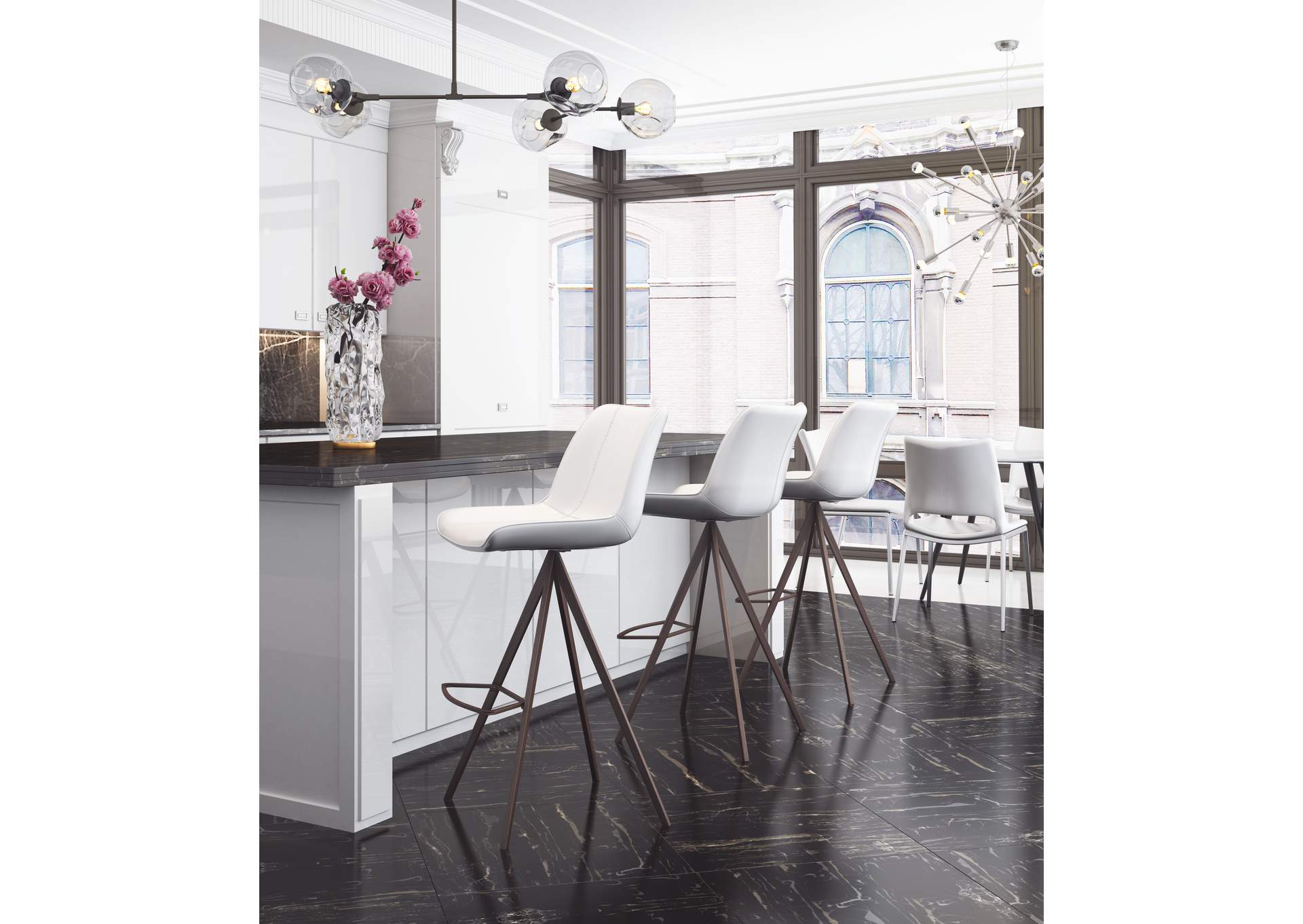 Aki Barstool (Set Of 2) White & Walnut image 1