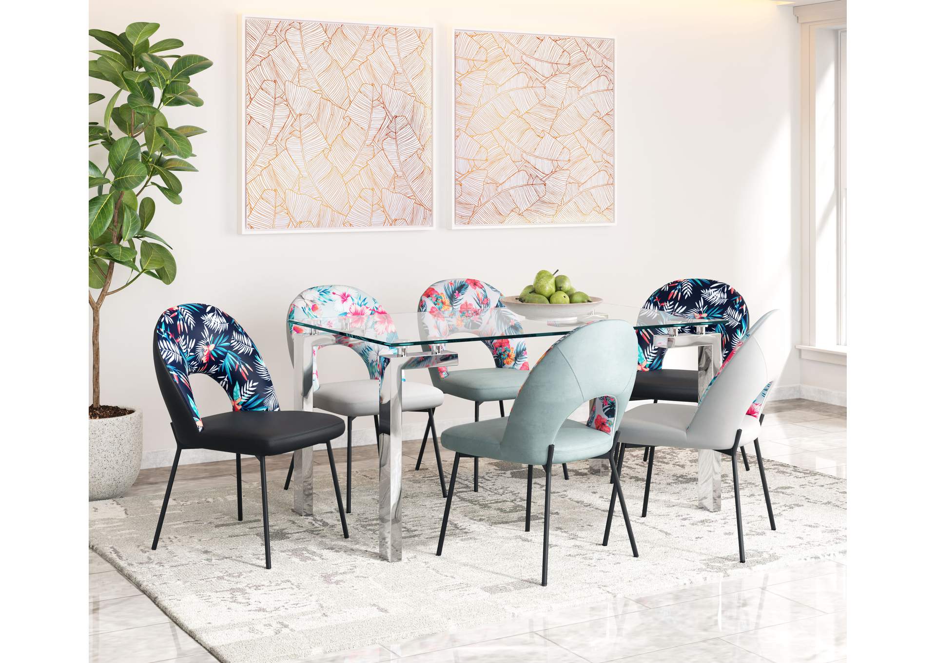Merion Dining Chair (Set Of 2) Multicolor Print & Black image 5