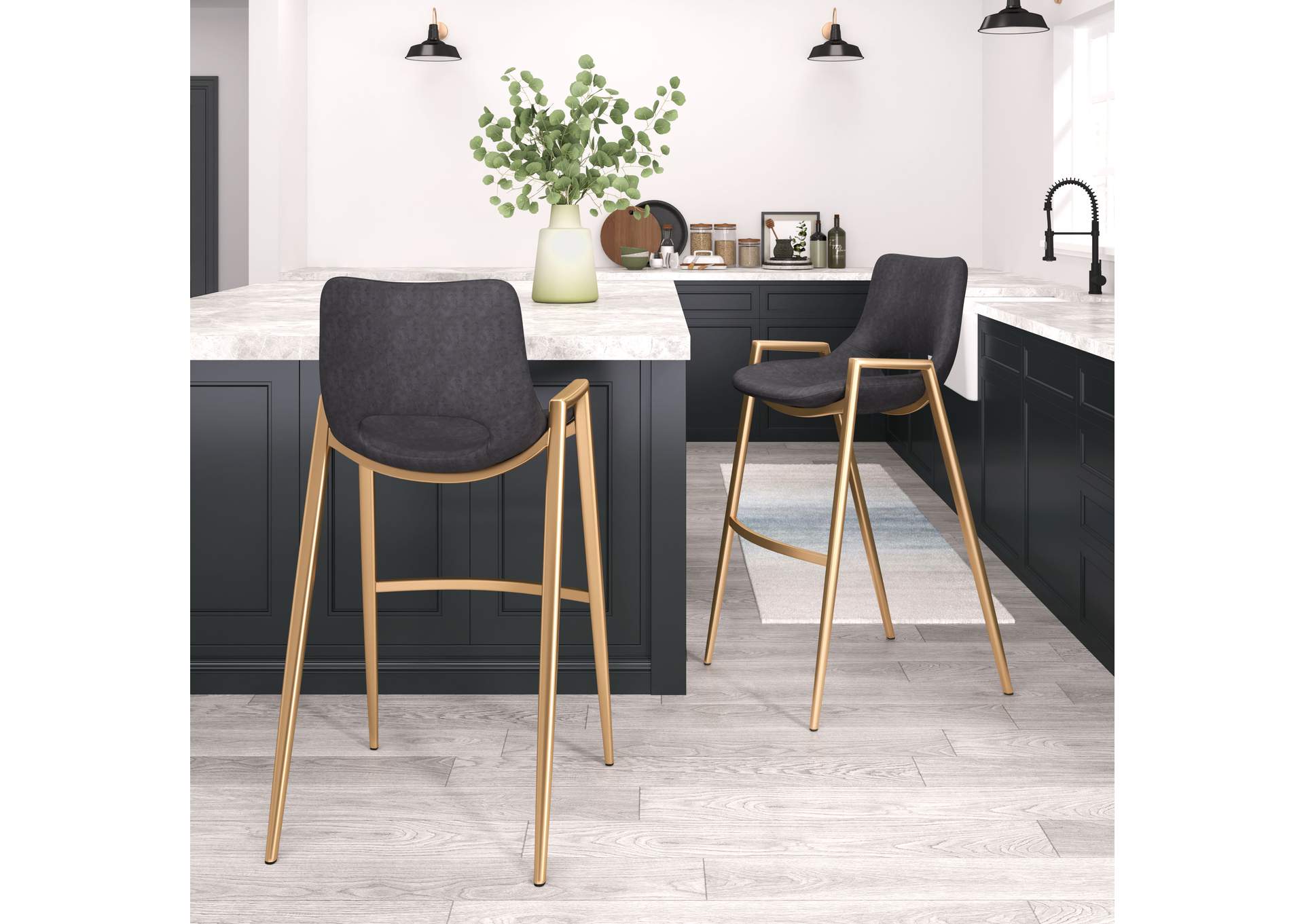 Desi Barstool (Set Of 2) Black & Gold image 1
