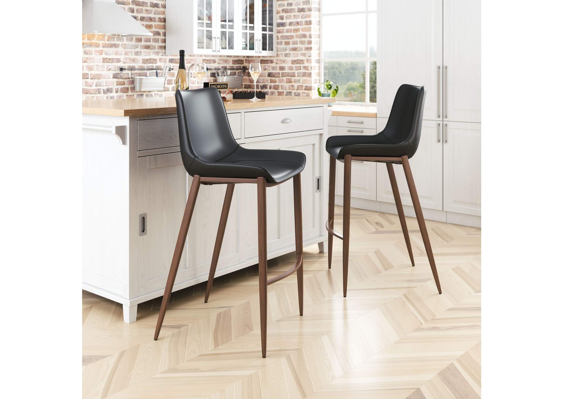 Magnus Barstool (Set Of 2) Black & Walnut image 1