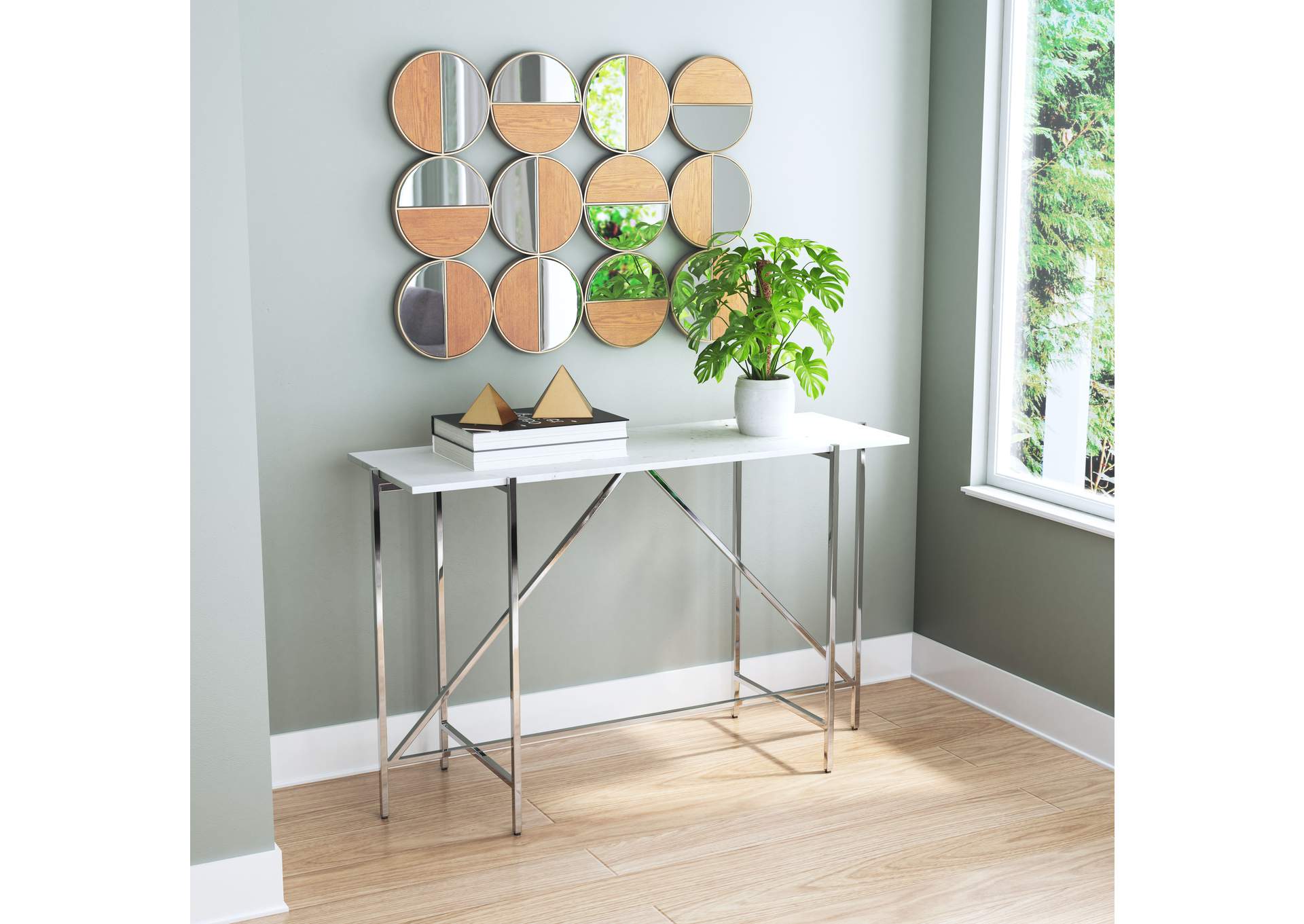 Cycle Round Mirror Gold & Walnut image 1