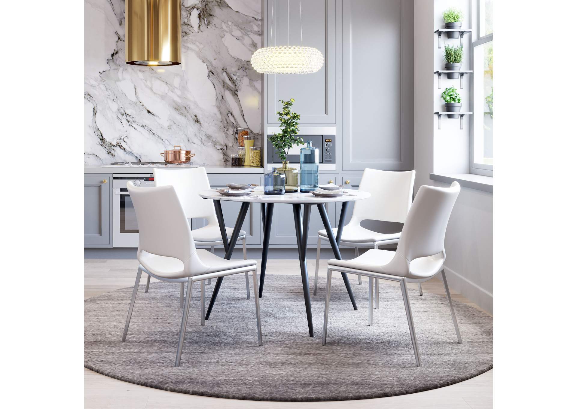 Ace Dining Chair (Set Of 2) White & Silver image 3