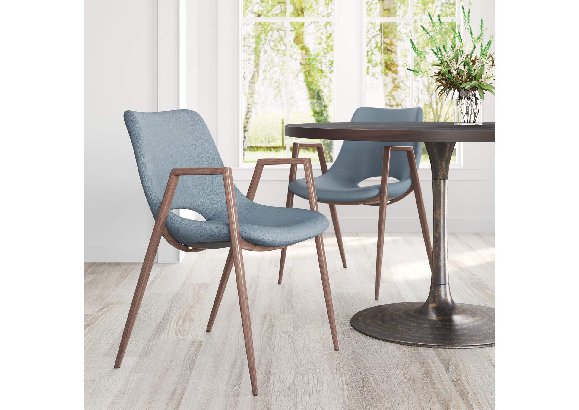 Desi Dining Chair (Set Of 2) Azure Gray & Walnut image 1