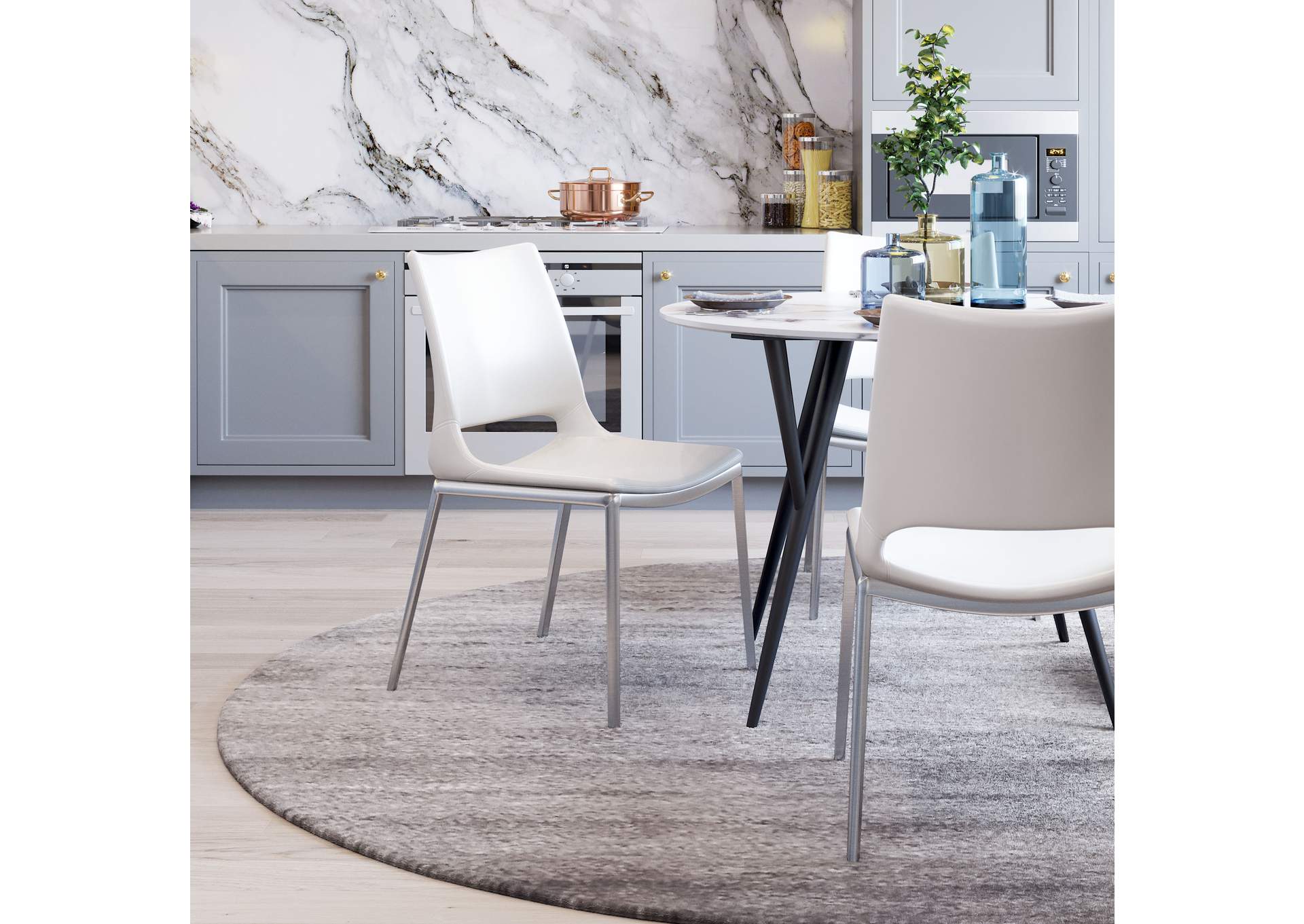 Ace Dining Chair (Set Of 2) White & Silver image 1