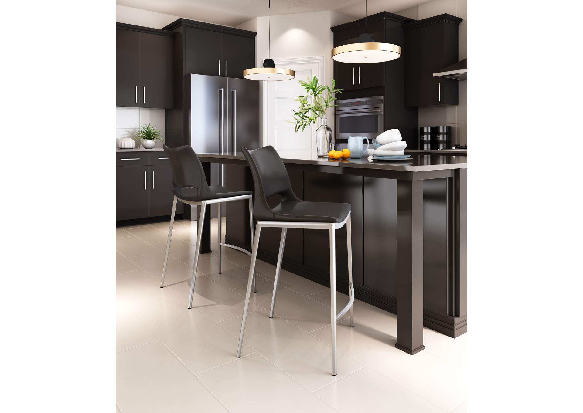 Ace Counter Stool (Set Of 2) Black & Silver image 1