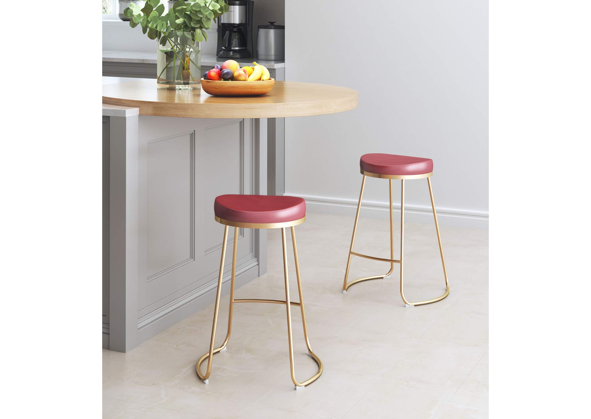 Bree Counter Stool (Set Of 2) Burgundy & Gold image 1