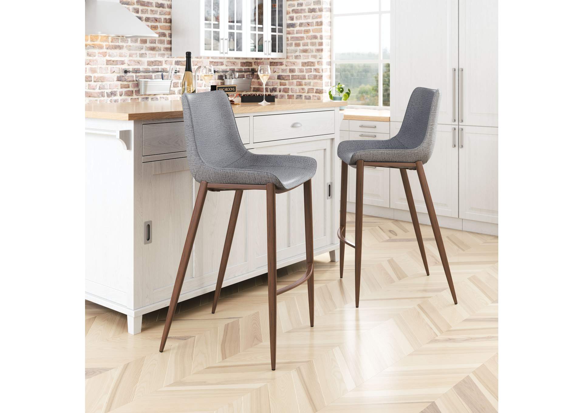 Magnus Barstool (Set Of 2) Slate Gray & Walnut image 1