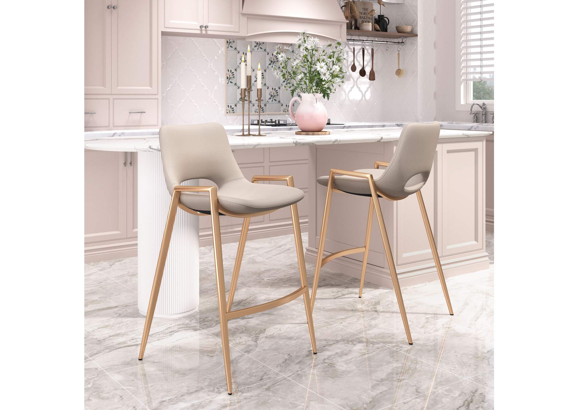 Desi Counter Stool (Set Of 2) Beige & Gold image 1