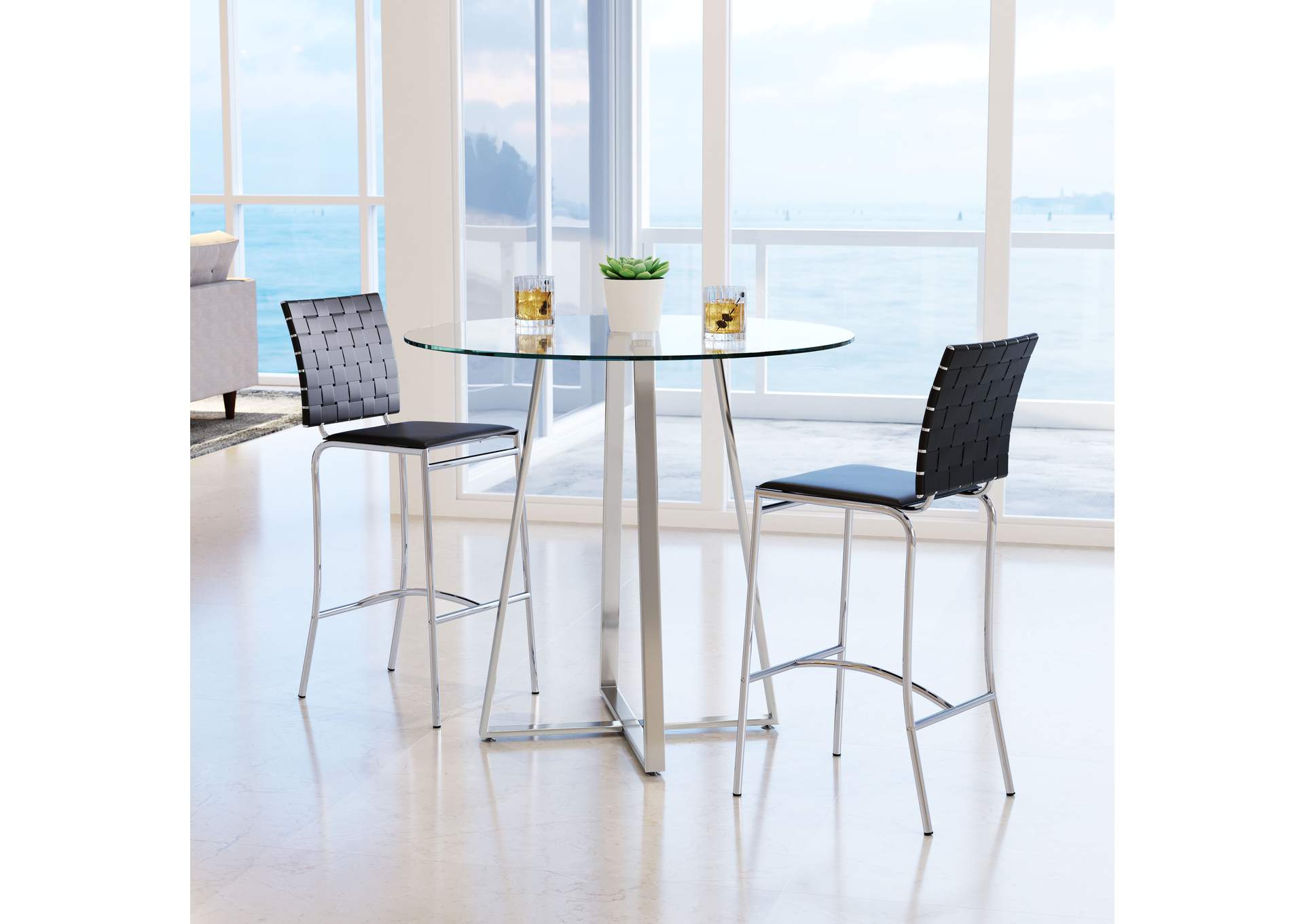Criss Cross Counter Stool (Set Of 2) Black image 1