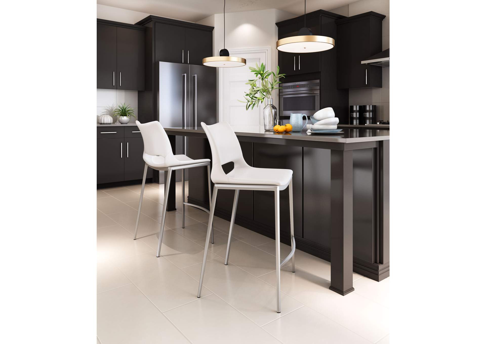 Ace Counter Stool (Set Of 2) White & Silver image 1