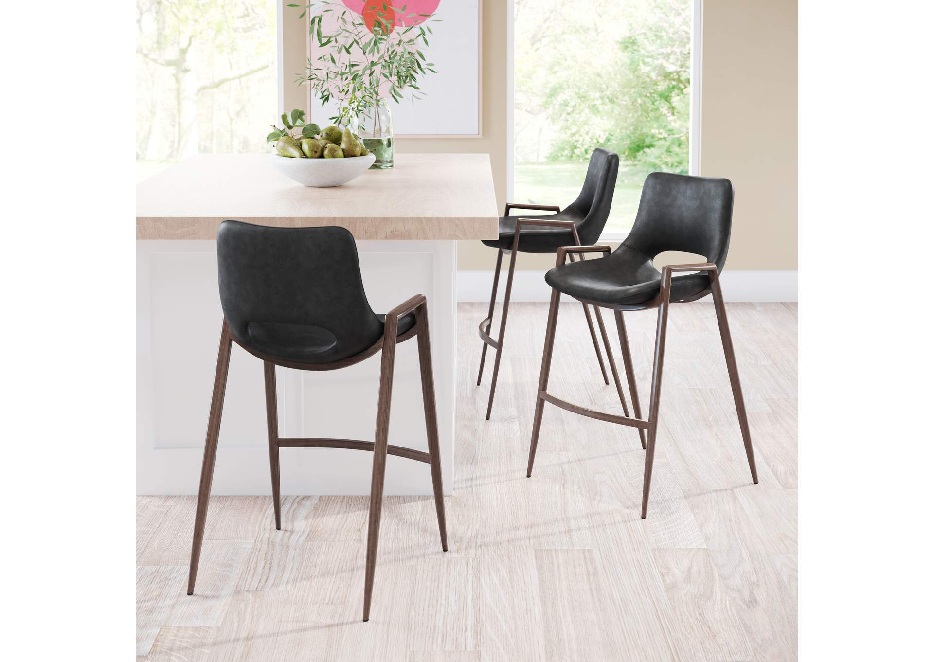 Desi Counter Stool (Set Of 2) Black & Walnut image 3