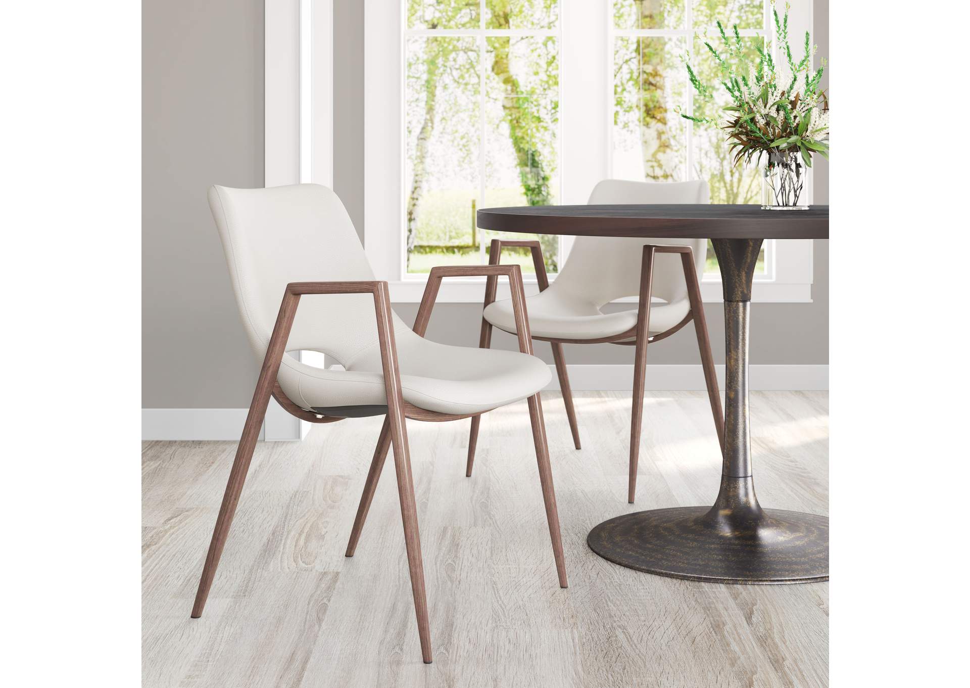 Desi Dining Chair (Set Of 2) Beige & Walnut