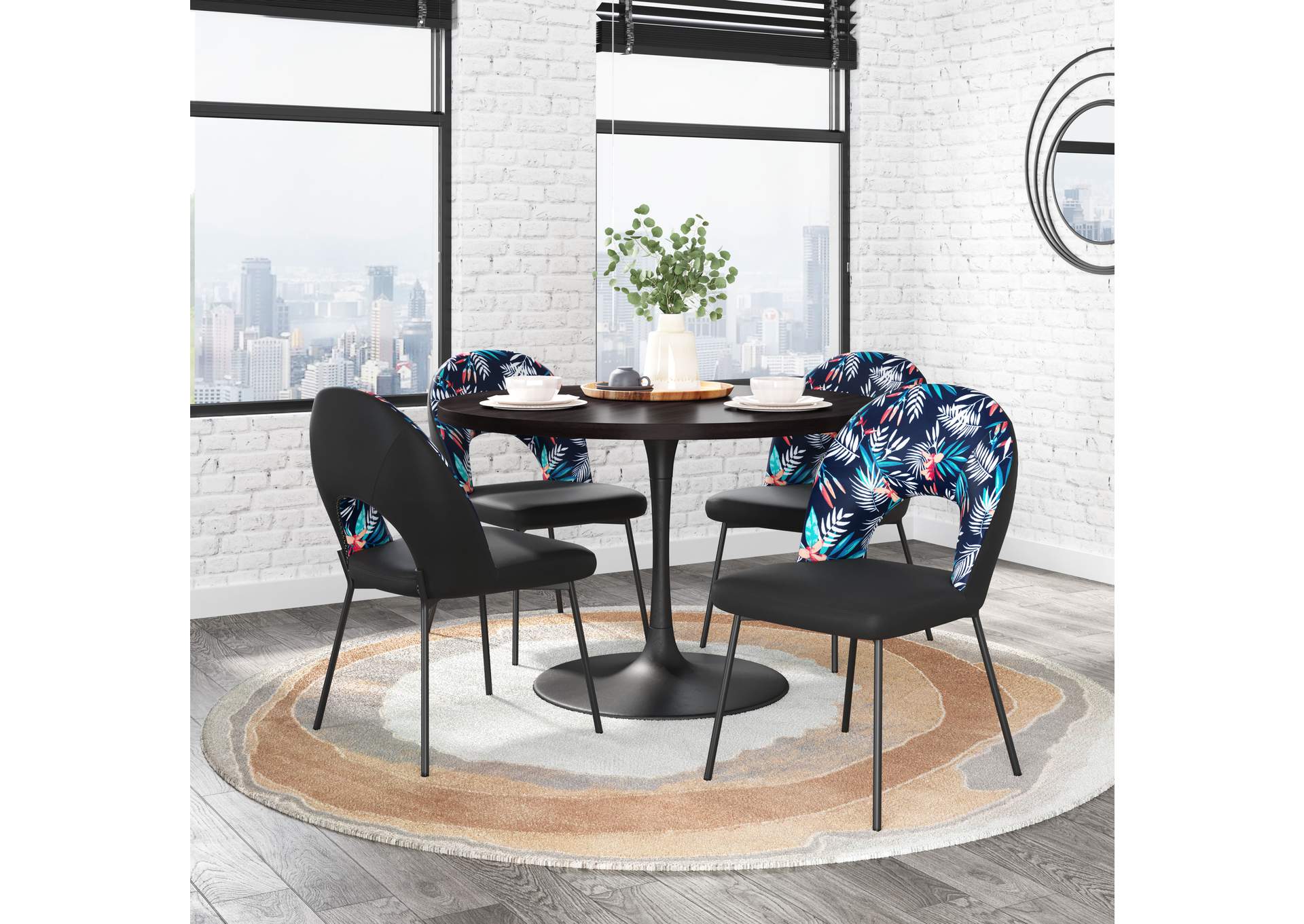Merion Dining Chair (Set Of 2) Multicolor Print & Black image 3